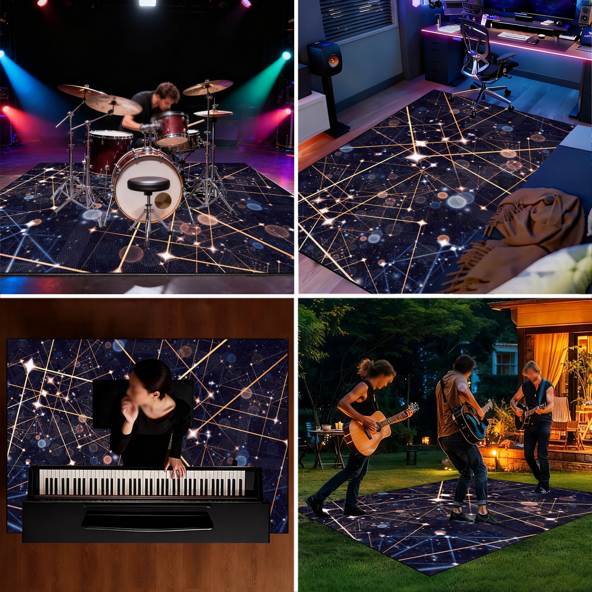 Elektroniczny dywan perkusyjny, do perkusji, jazzu, perkusji, zestaw do bębna basowego, werbla, instrumentów perkusyjnych, mata chroniąca przed hałasem, antypoślizgowy dywanik bębnowy, 160 x 140 cm