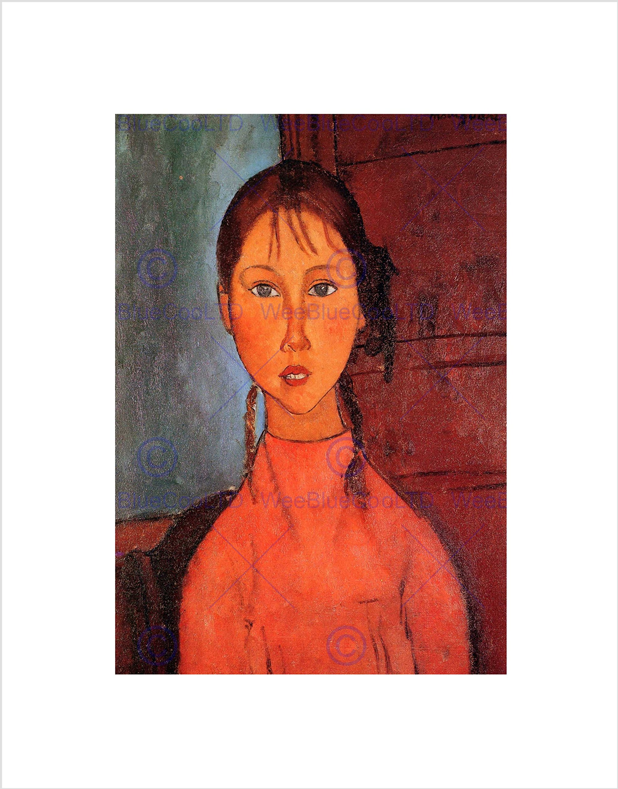 Wee Blue Coo AMEDEO MODIGLIANI GIRL WITH PLAITS OLD MASTER BLACK FRAMED ART PRINT B12X468