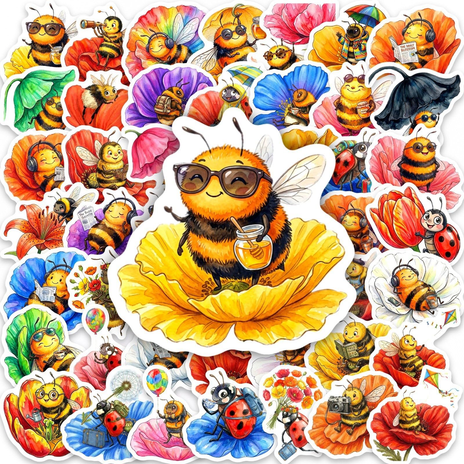 FGLFPXI 50-Pack Watercolor Stickers for Phone Tablet Guitar Helmet Notebook Student Stationery Decals