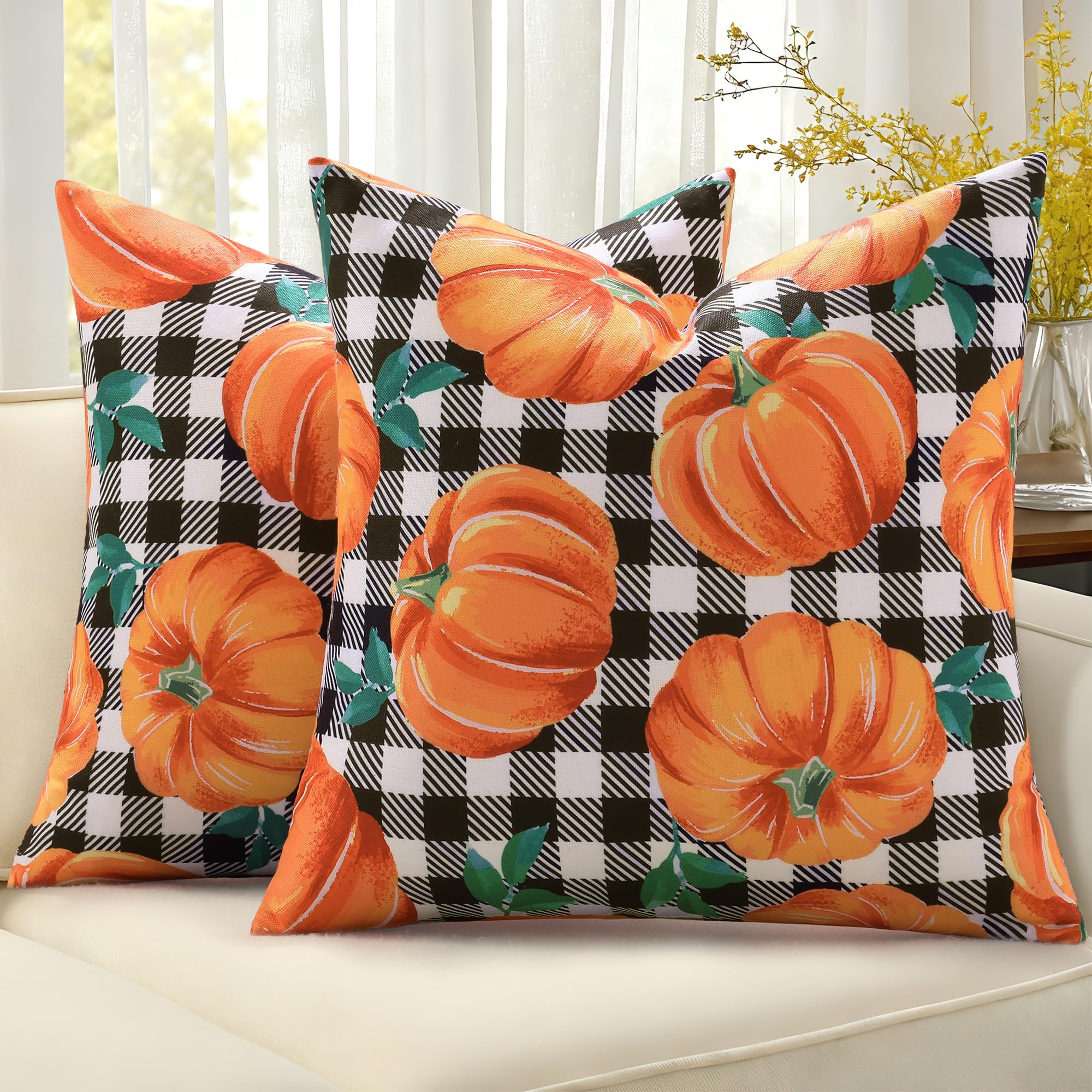 Housse de coussin citrouille orange 50x50 cm aux finitions soignées pour sofa et lit