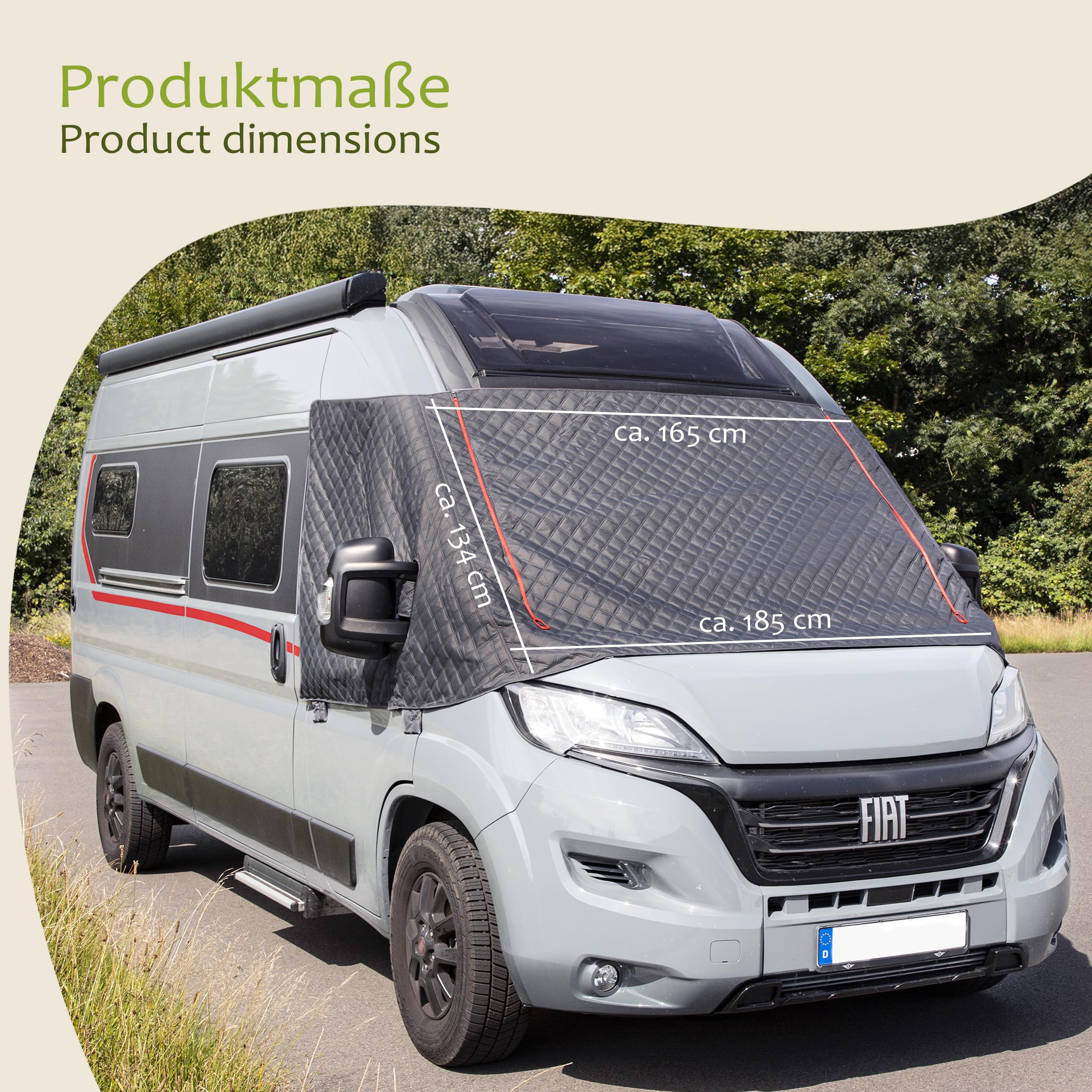 ONVAYA® Frontscheibenabdeckung ǀ passend für den FIAT Ducato X290 ab 2014 und Neuer ǀ Sichtschutz ǀ Wärmedämmung ǀ inkl. Transporttasche ǀ Windschutzscheibenabdeckung für Wohnmobil