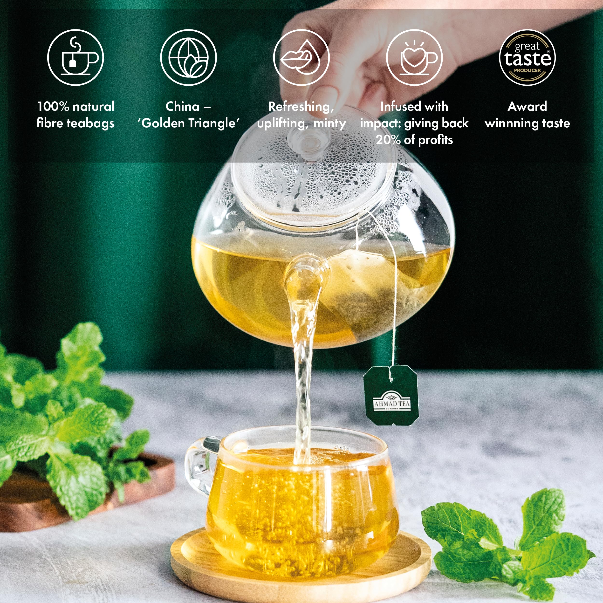 Ahmad Tea Green Tea, Green Tea Mint Teabags, 100 ct - Caffeinated and Sugar-Free (Pack of 3)