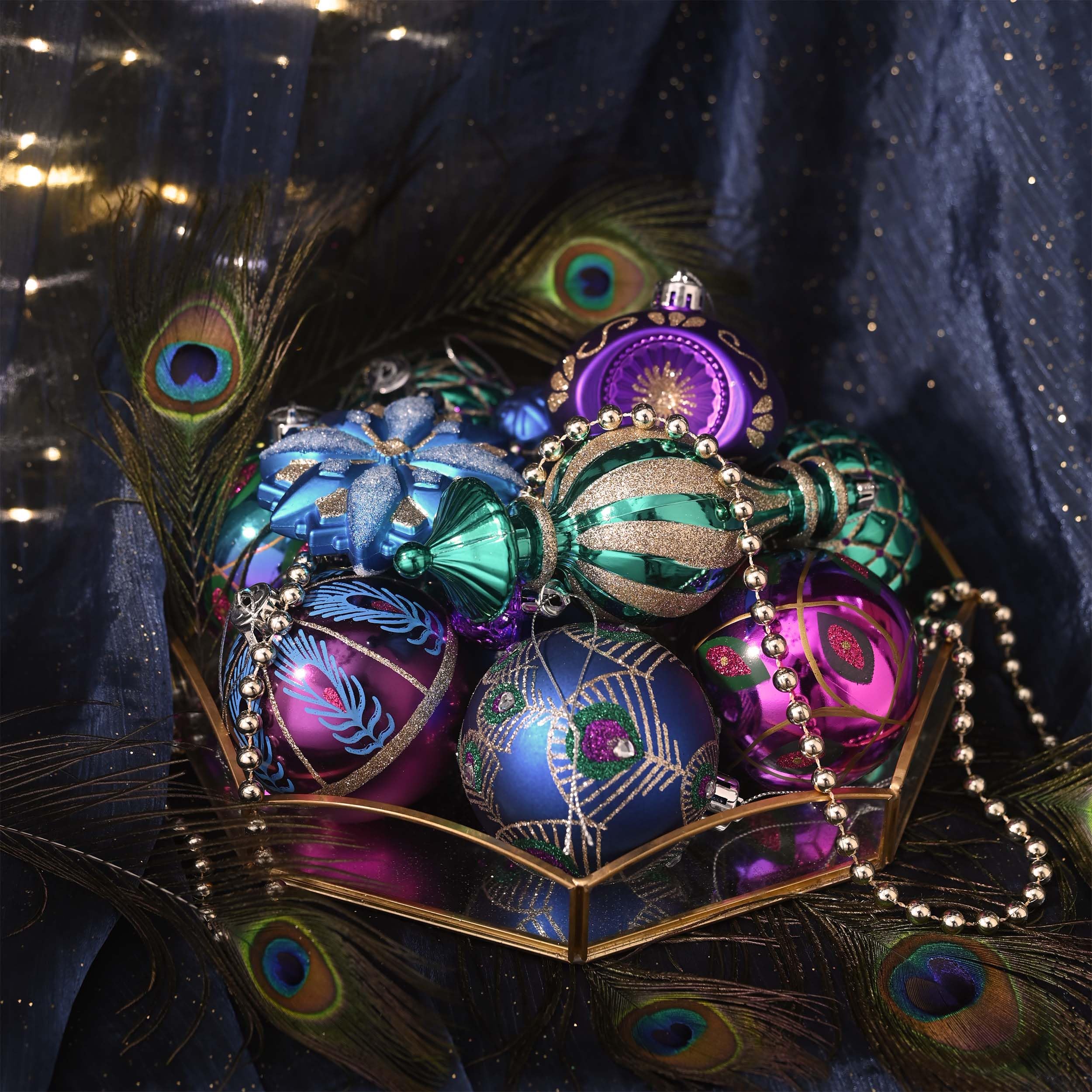Valery Madelyn Lot de 120 Boules de Noël incassables à Suspendre pour Sapin de Noël, Bleu Paon, Violet, Vert