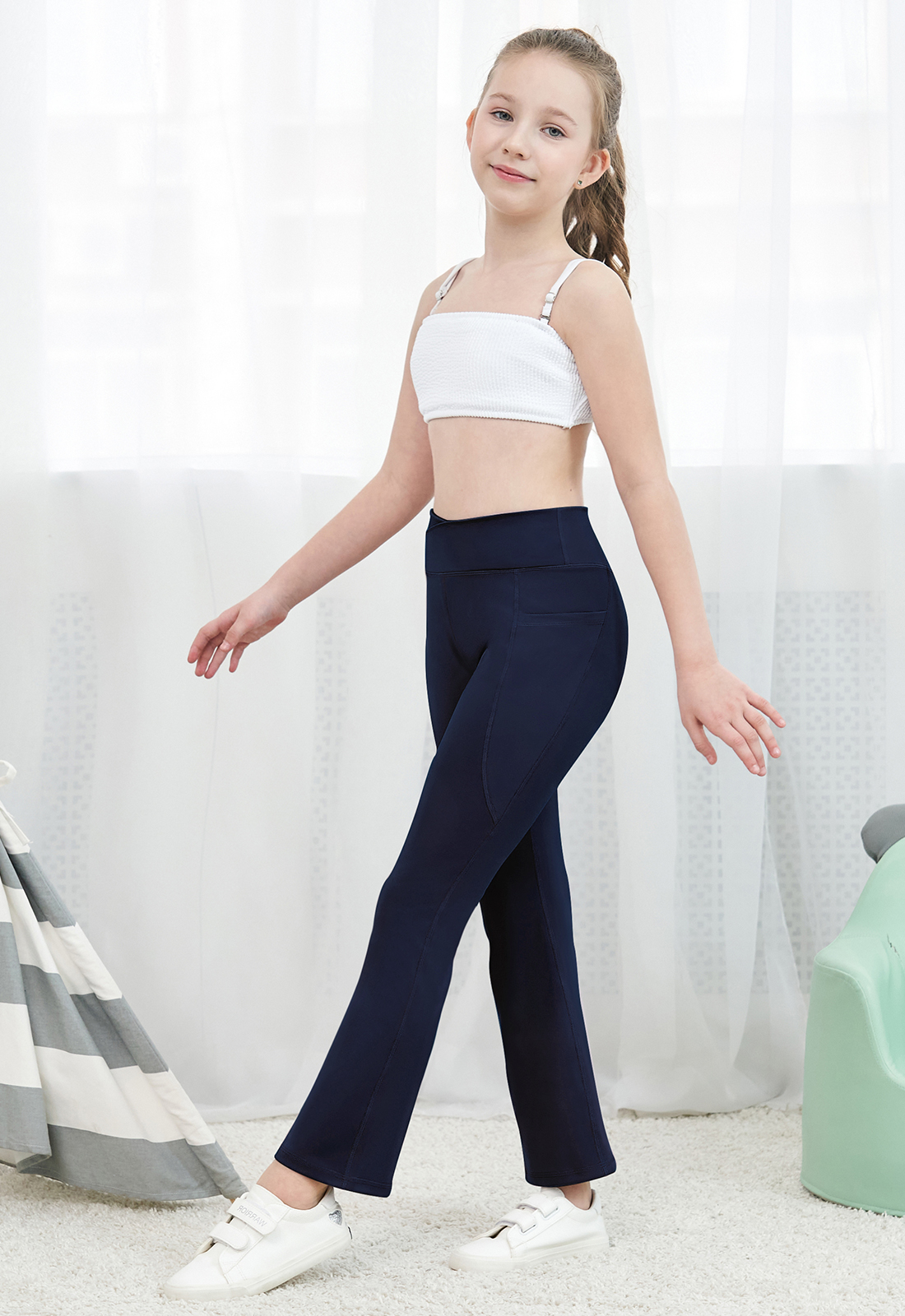 Leggings Ajustados Y Elásticos Acampanados Para Niños Y Niñas, Pantalones Acampanados De Cintura Alta Para Adolescentes, Negro -, 4-5T