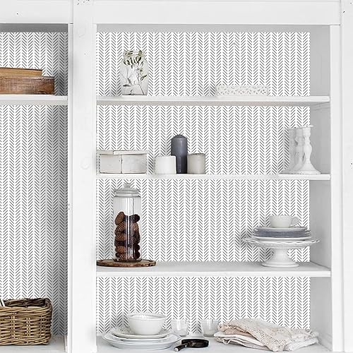 Miniatura 3 de Papel tapiz autoadhesivo extraíble a rayas en blanco y negro para decoración de dormitorio, encimera, estantes, cajones, 17.71 x 393 pulgadas