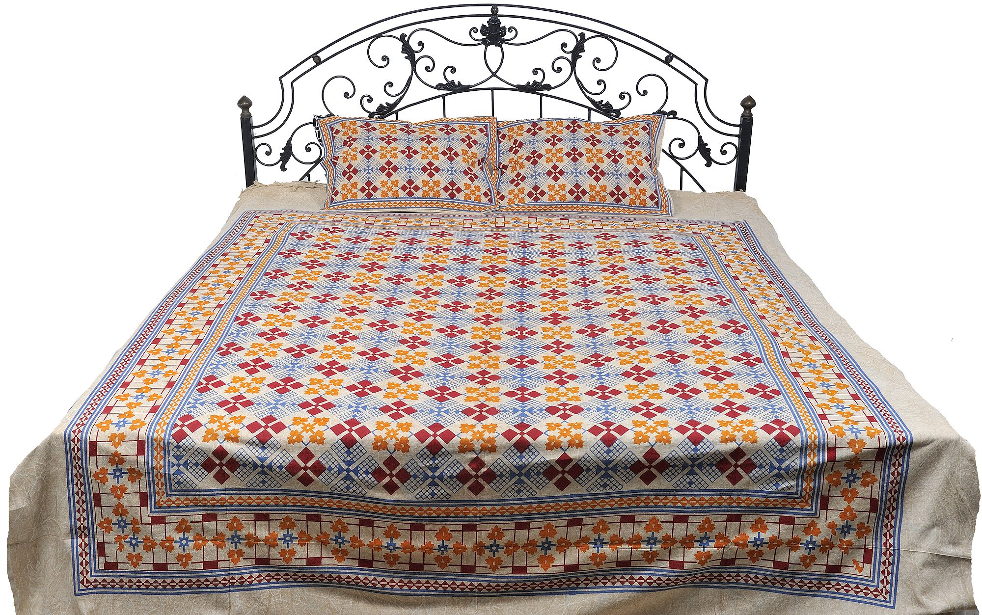 Couvre-lit fleurs de Pilkhuwa grand lit 240x210 cm jeté de lit coton imprimé traditionnel