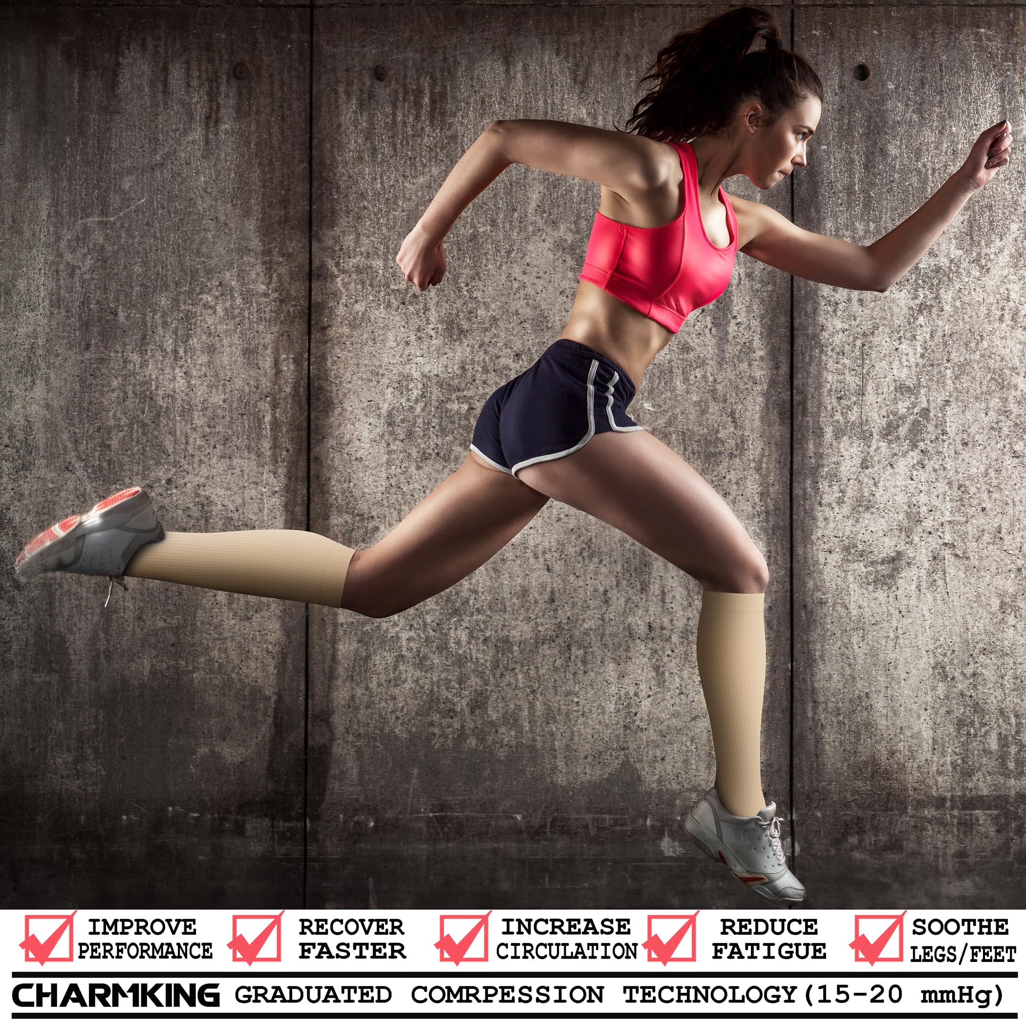 CHARMKING 3 Pairs Open Toe Compression Socks for Women & Men - Circulation 15-20 mmHg - Best for All Day Wear Running Nurse (Beige, L/XL)