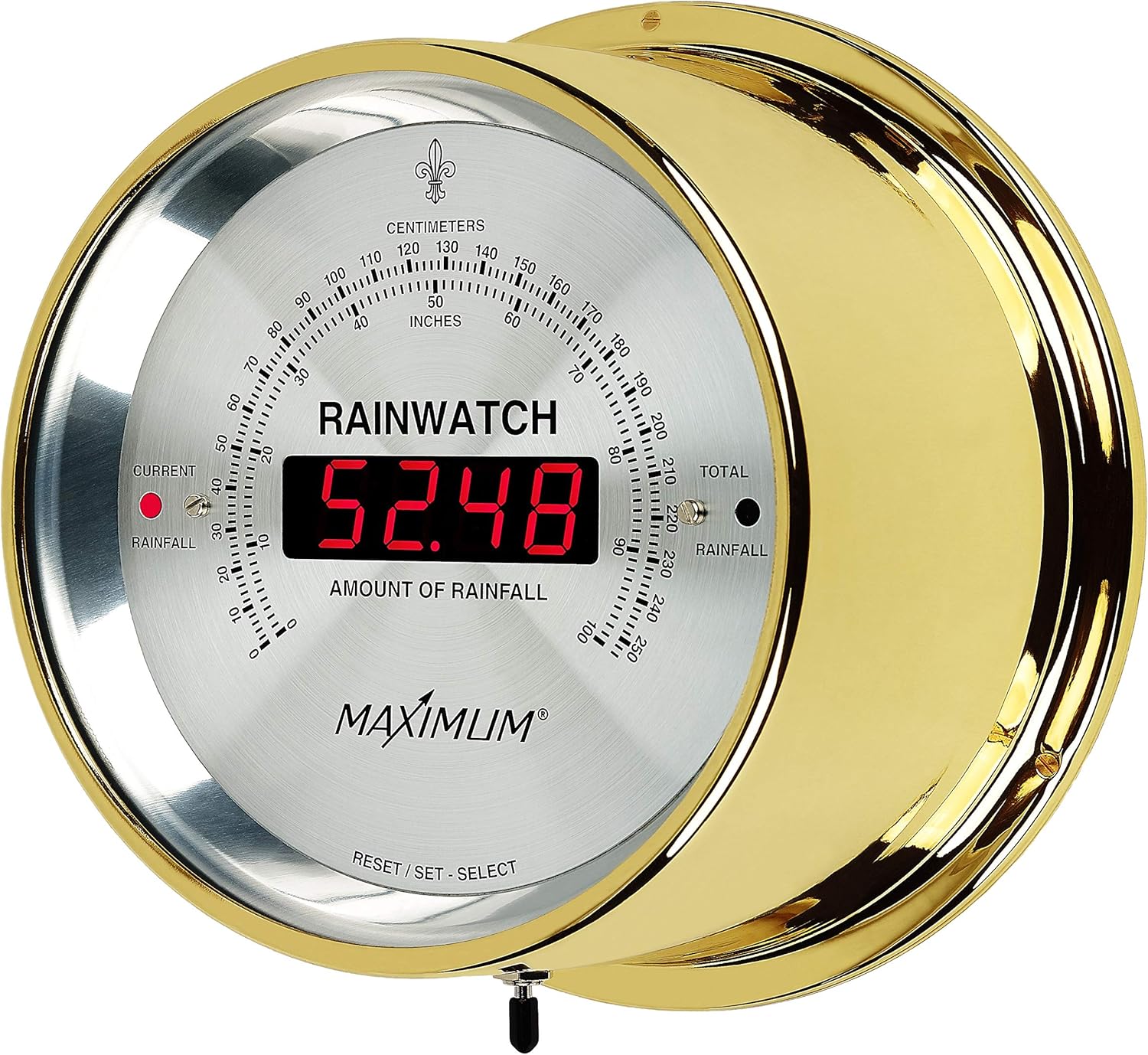 MaXimum Rainwatch Digital Rain Gauge - Brass Casee, Black Dial