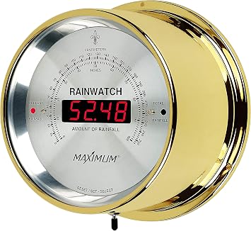 MaXimum Rainwatch Digital Rain Gauge - Brass Case, Silver Dial