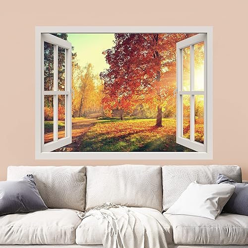 Miniatura 2 de wall26 Adhesivo mural removible para pared, vista de ventana, sol, otoño, temporada de árbol, bosque, naturaleza, desierto, fotografía, realismo,