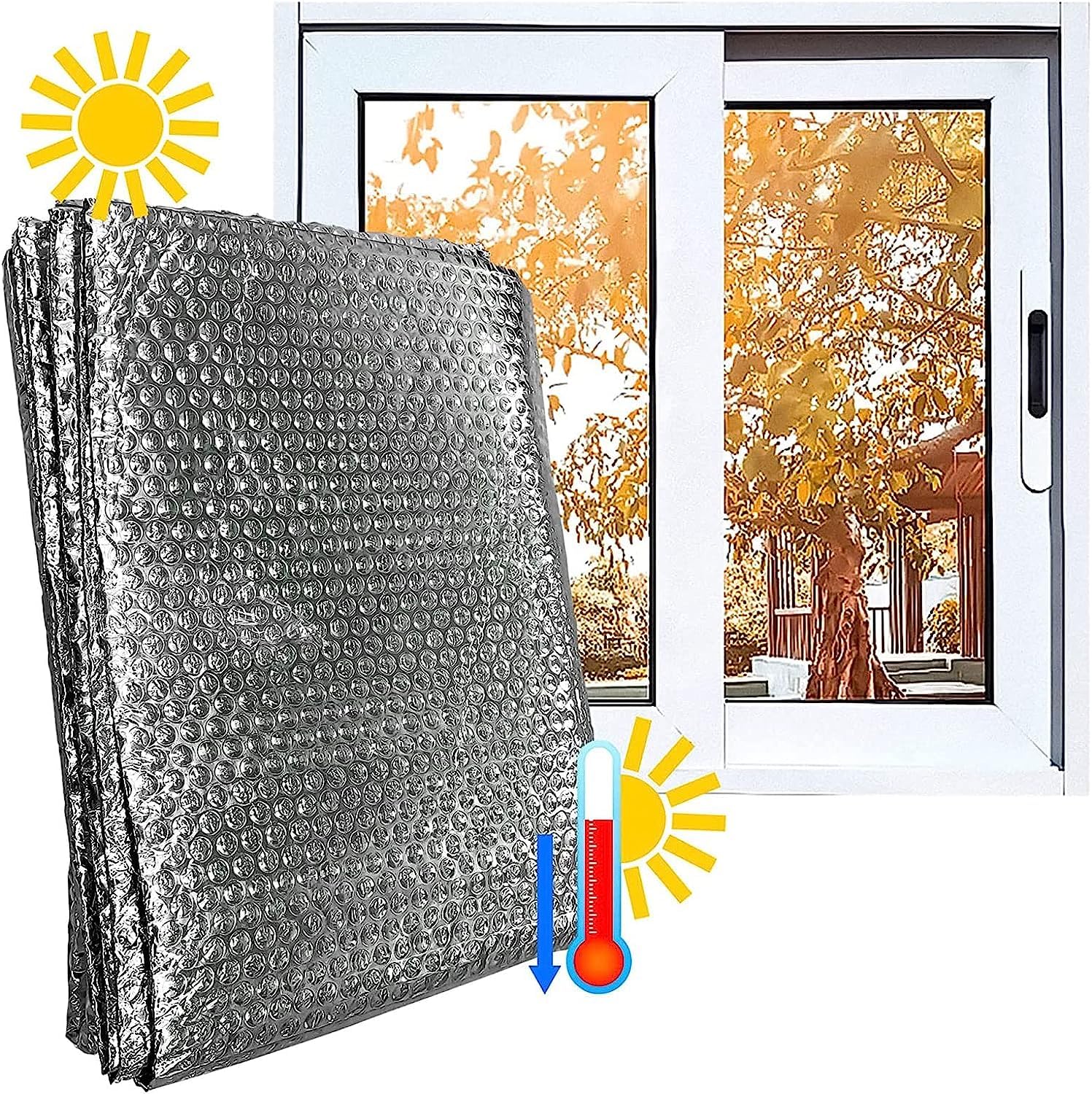 Aislamiento Térmico Double Bubble Reflective Foil Insulation Thermal Barrier Self-Adhesive Aluminium Foil Membrane for Walls Floors Roofs Insulating Wrap Foil Insulation Heat Reflective Bubble ( Size