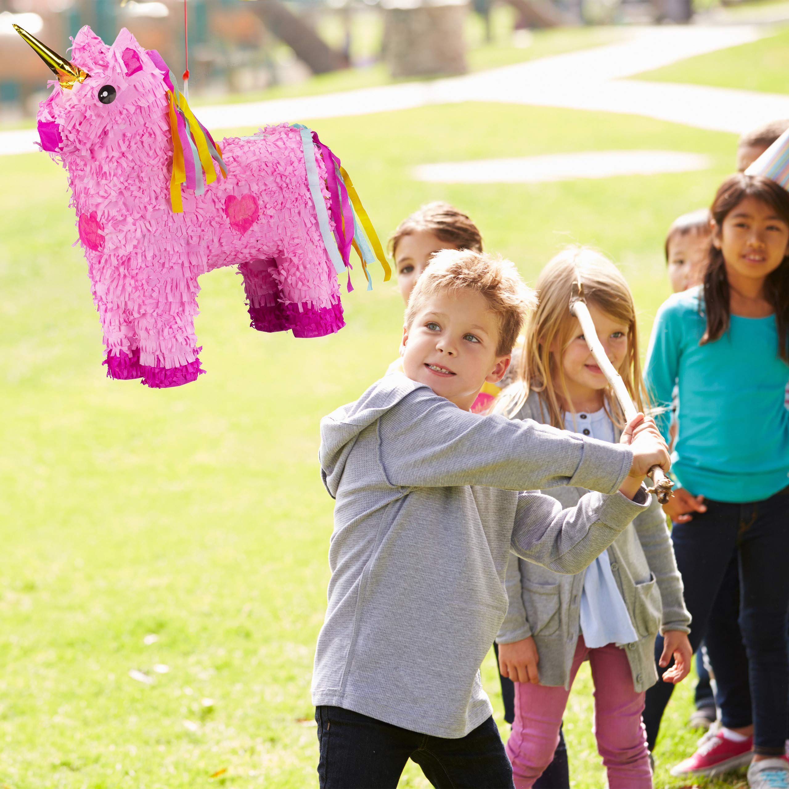 Relaxdays Pignatta Unicorno da Riempire, per Feste di Compleanno Bambini, HxLxP: 47 x 43 x 13 cm, Rosa-Fucsia