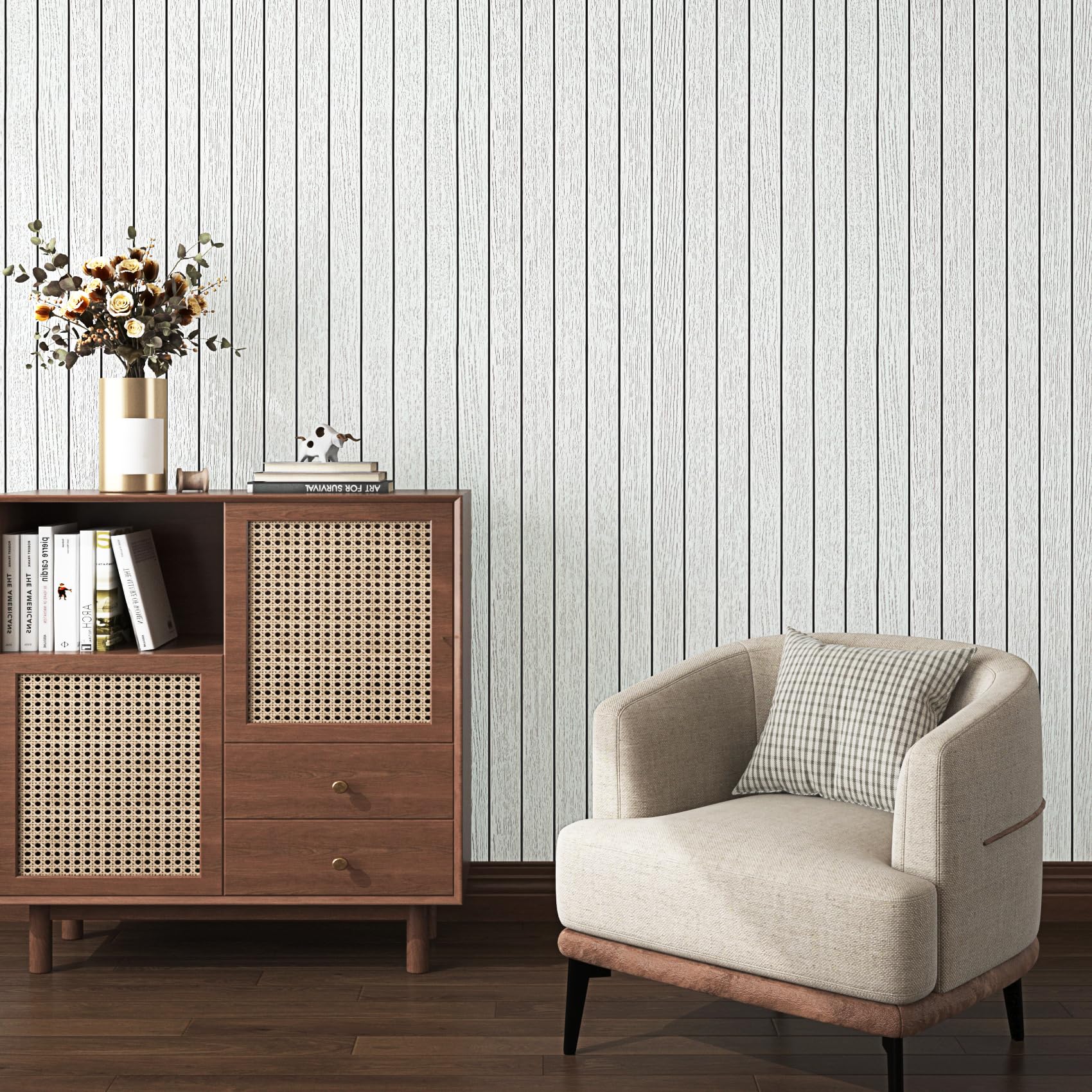 Livelynine Grueso Papel Pintado Autoadhesivo Pared Listones Madera Blanco Efecto 3D 60CMx3M Papel de Pared Adhesivo Salon Habitación Pasillo Revestimiento de Paredes Madera Claro Oficina Interiores