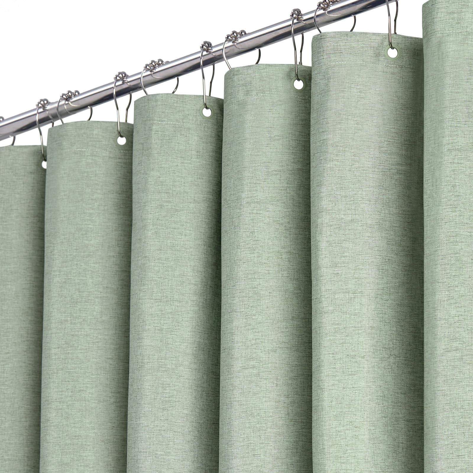 BTTN Duschvorhang Stoff 240x180 cm, Breite Leinenoptik, Anti-Schimmel, wasserabweisender Textil-Badevorhang mit 16 Plastikhaken, gewichtete Polyester-Duschvorhänge für Badezimmer, Grün/Salbeigrün
