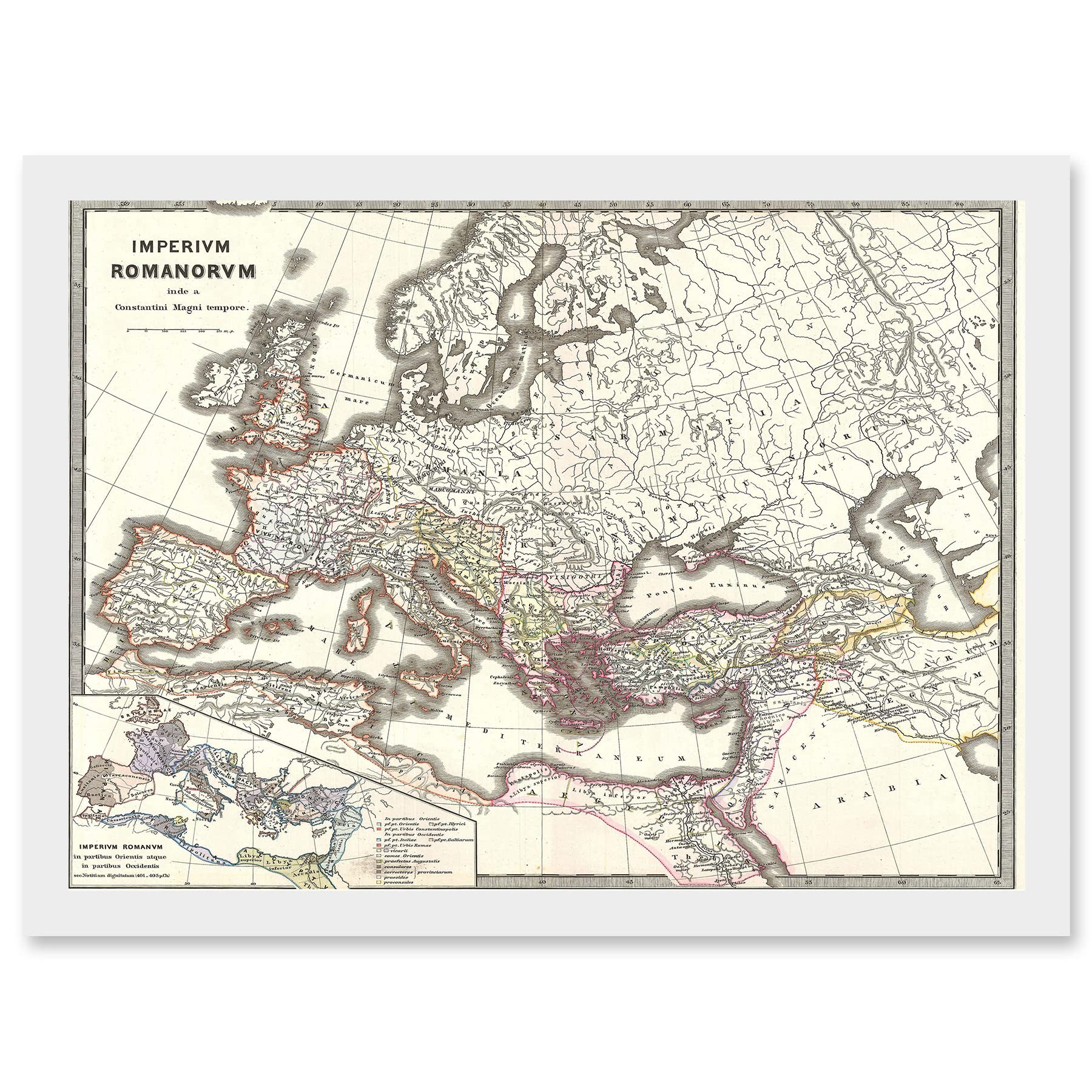 Artery8 1865 Spruner Map The Roman Empire Under Constantine A4 Artwork Framed Wall Art Print