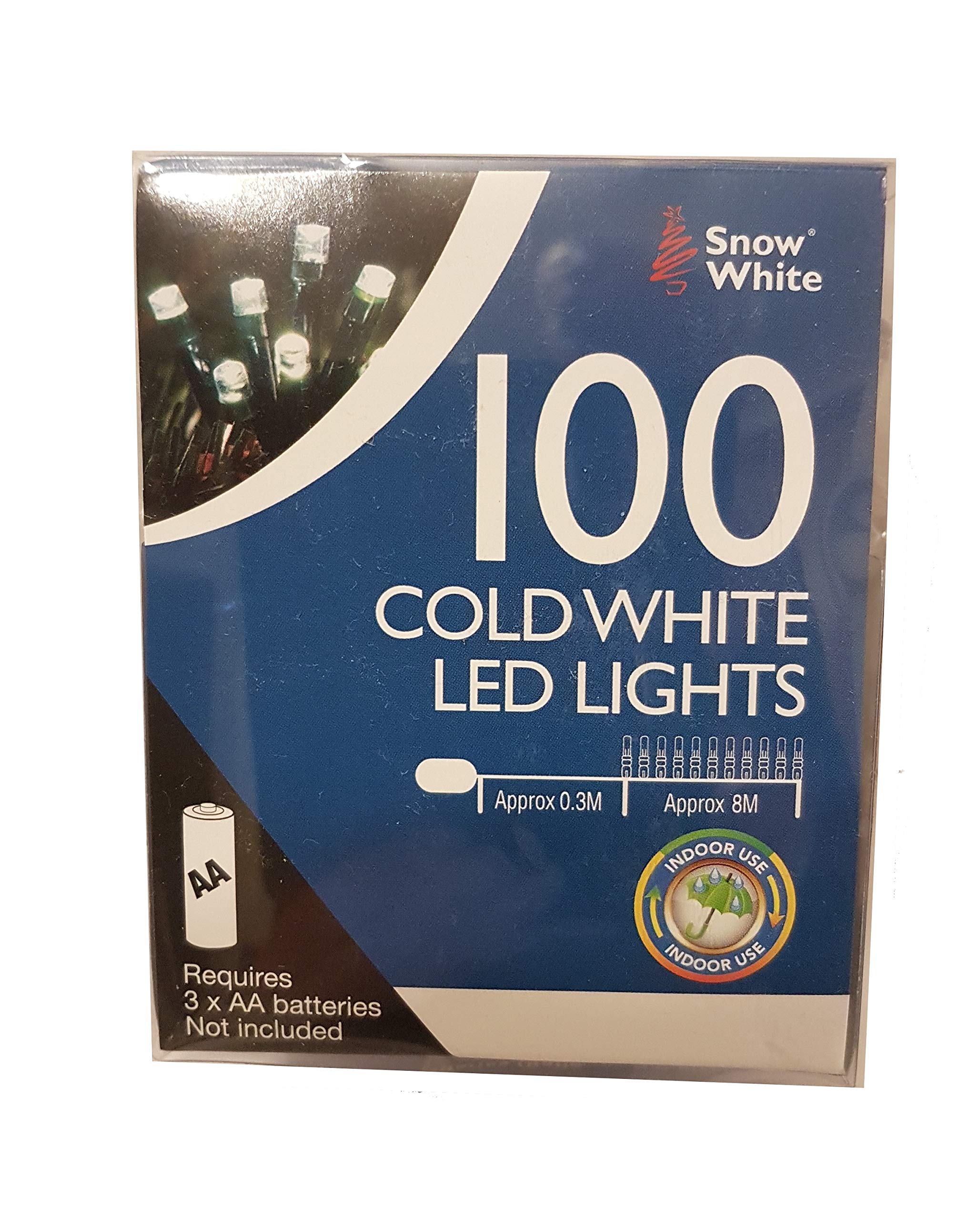 PMS 100 Cold White Christmas Xmas LED Lights Indoor Use Battery Operated
