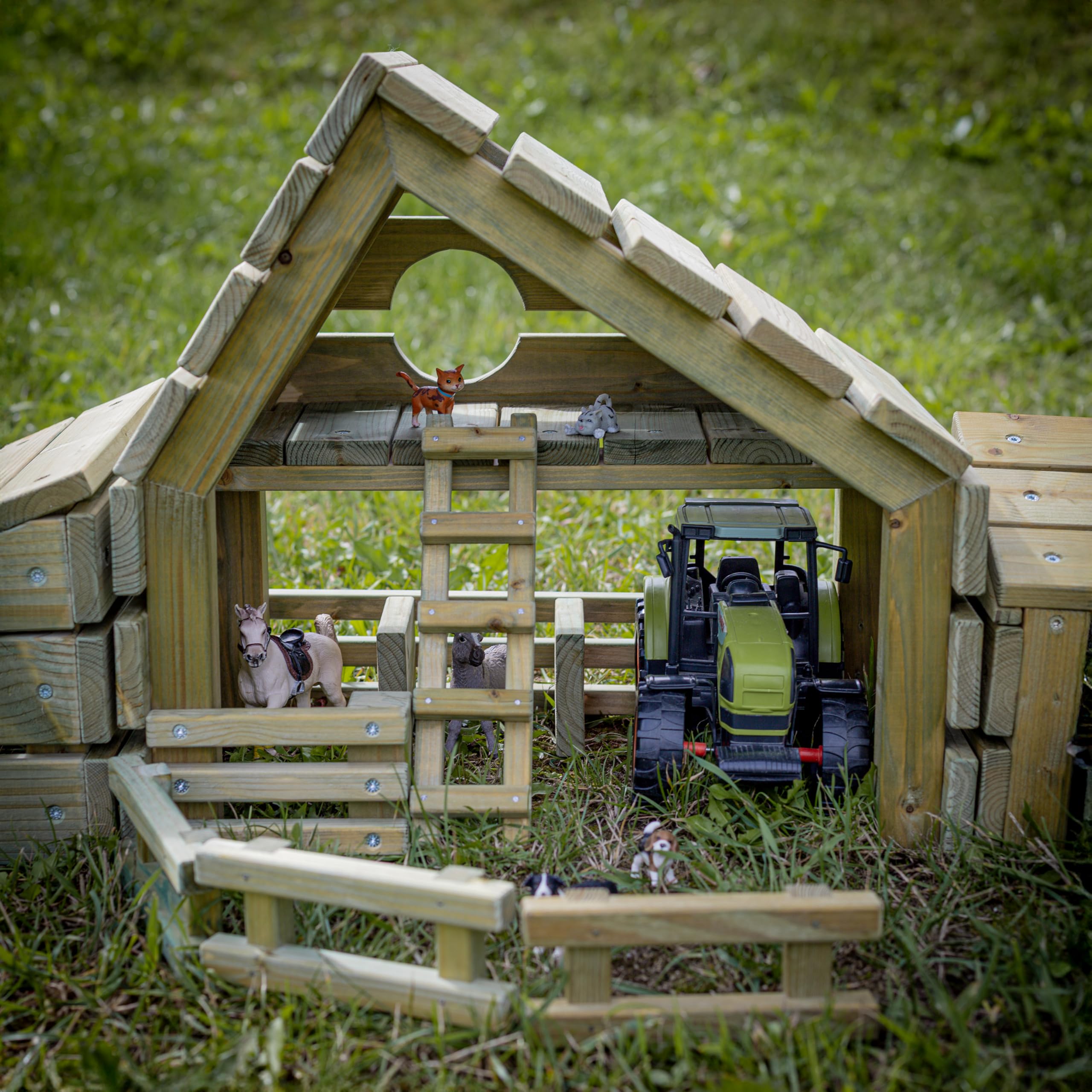 Erzi 41028 Fattoria in Legno per Bambini con Recinti e Scala | Gioco Creativo e Montessori | Accessorio per Animali e Personaggi | Fatto in Germania