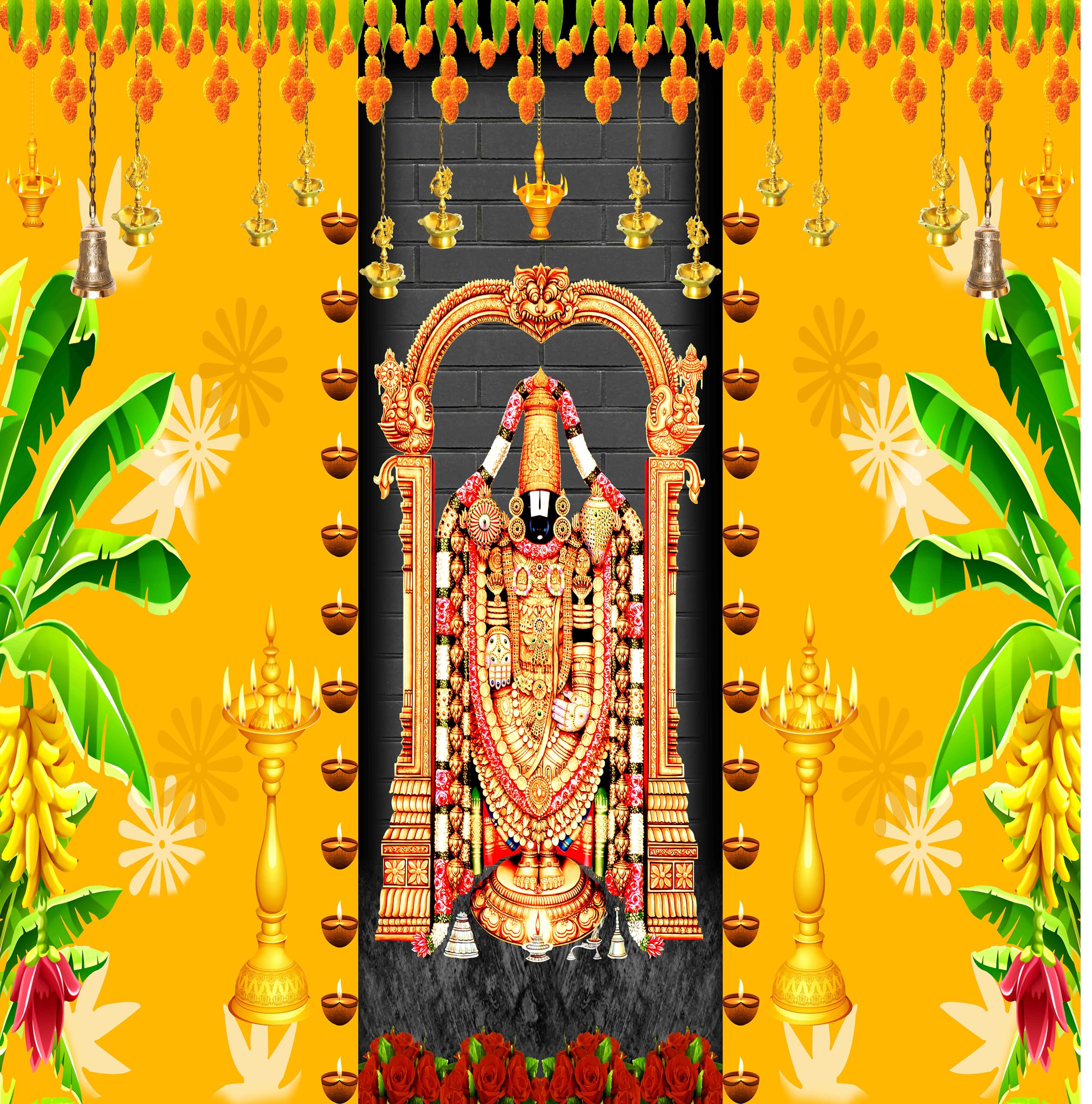 Venkateswara Swamy Backdrop Cloth Size 8Ft x 8Ft for Gruhapravesam & Satyanarayana Vratham | South Indian Pooja Decoration-picture-18