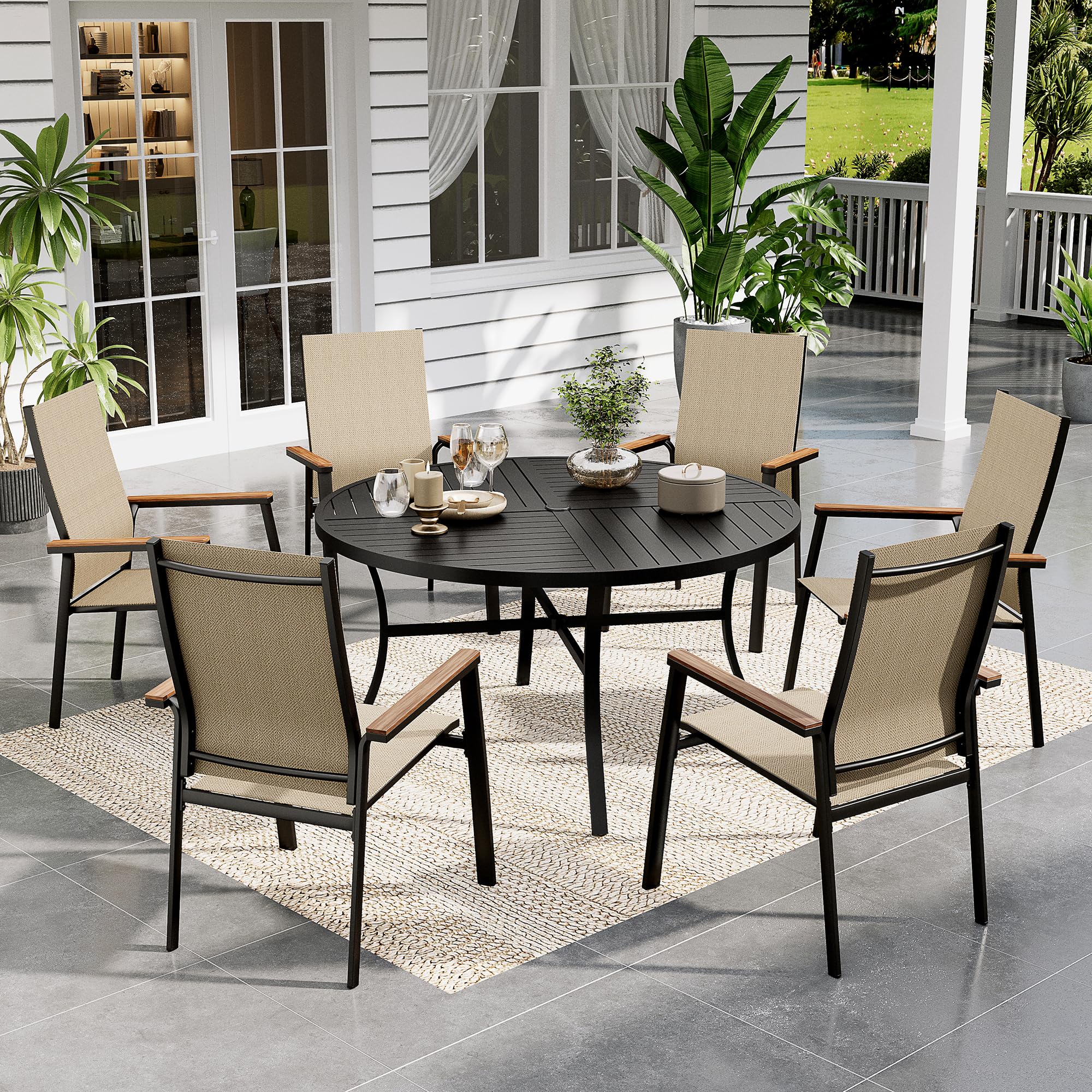 Sophia &amp; William Round Patio Dining Set for 6 with Aluminum Chairs, Beige