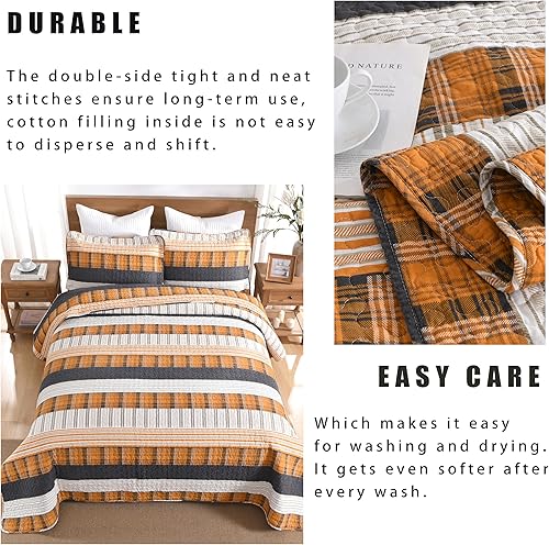 Vista 121 de Homzard - Juego de edredón de algodón a rayas, color gris, tamaño Queen, colcha reversible geométrica con 2 fundas de almohada, ropa de cama ligera