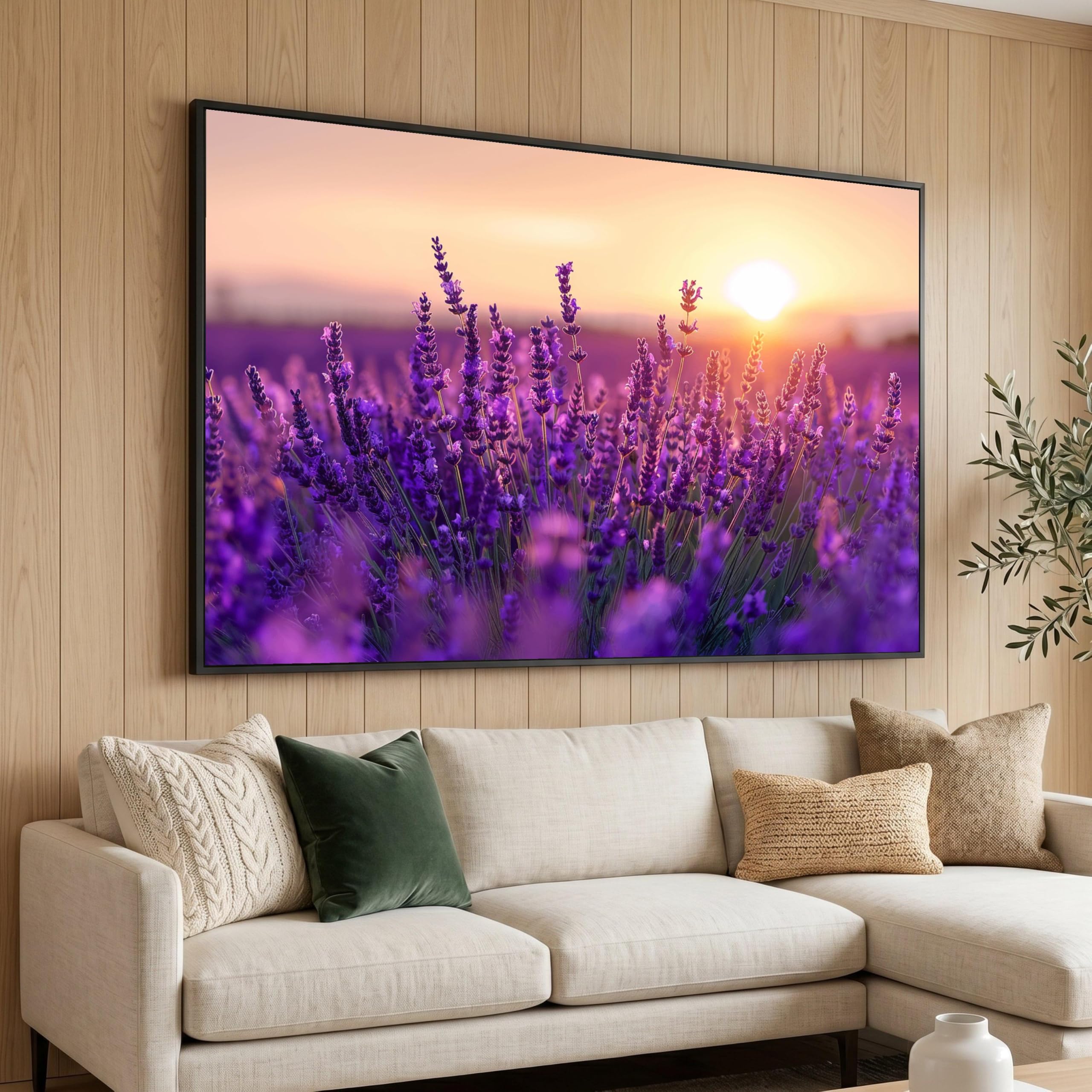 LMYCHENG Lavender Field at Sunset Canvas Print Mural, Purple Floral Botanical Wall Art, Sunset Landscape Painting(50x75cm/Frameless)