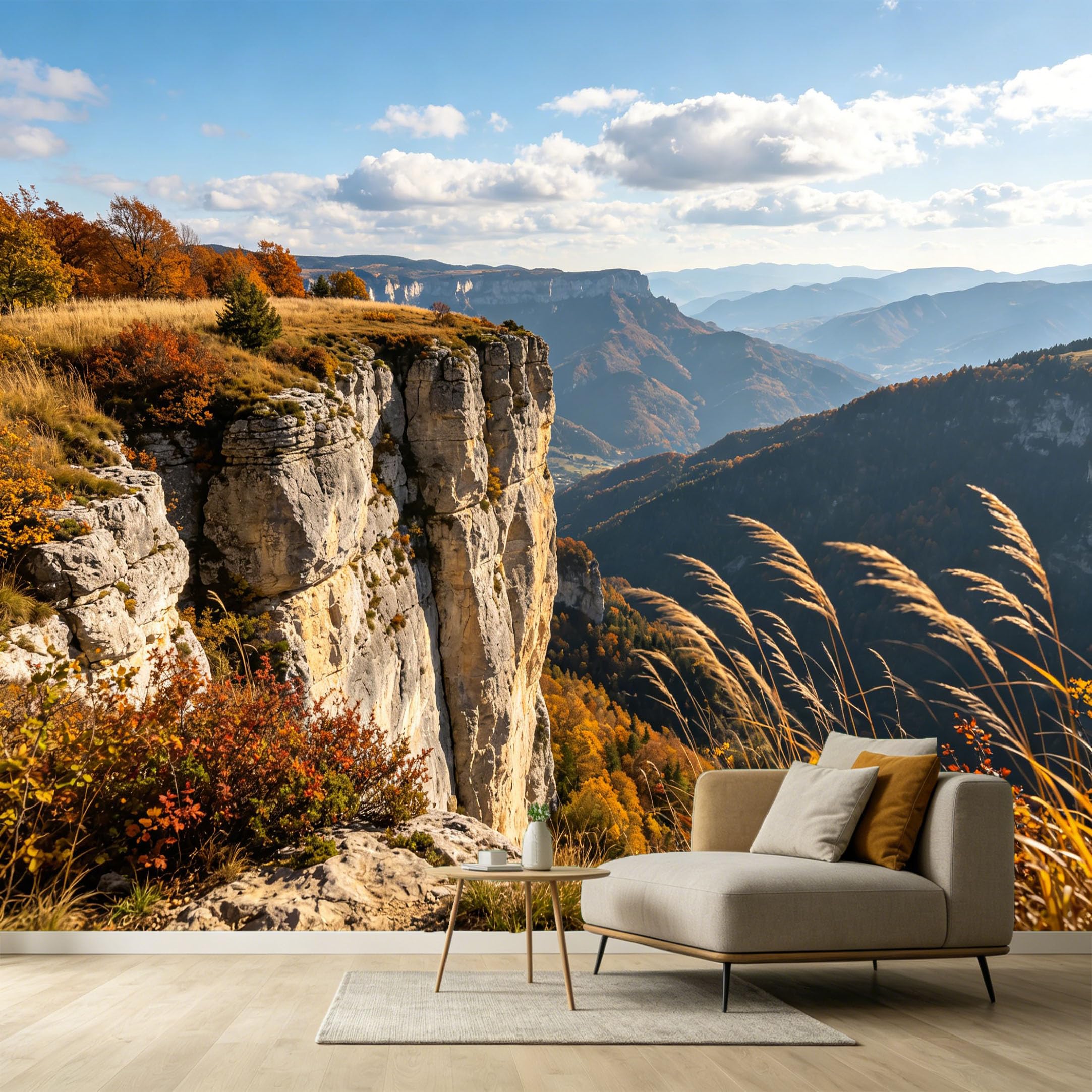 Custom Size Wall Murals Autumn Mountain Landscape Cliff View Natural Scenery SelfAdhesive Wall Fabric Removable Large Wallpaper for Photo Living Room Interior Decor