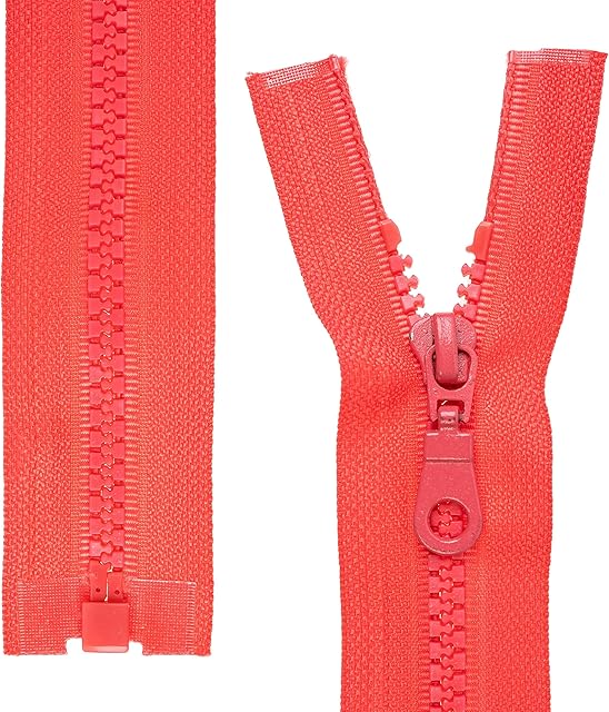 Oddzielny zamek błyskawiczny, 2 szt., długość szyny 30 cm, jasnoczerwony, 1-kierunkowy otwarty koniec #5, szerokość szyny 5,75 mm, szerokość paska 34 mm, zamienny plastikowy zamek błyskawiczny #5
