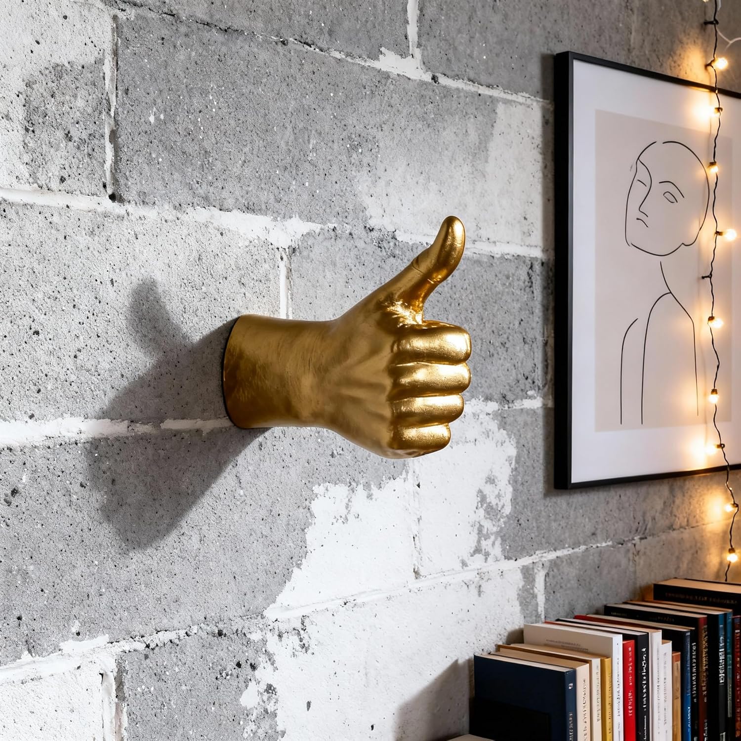 XYQXYQ Gold Thumbs-up Wall Sculpture,Modern Hand Gesture Art Sculpture,Unique Hanging Decor,Creative Hand-Finished Sculpture Figurine for Bar/Home/Office Art Decor (Gold)
