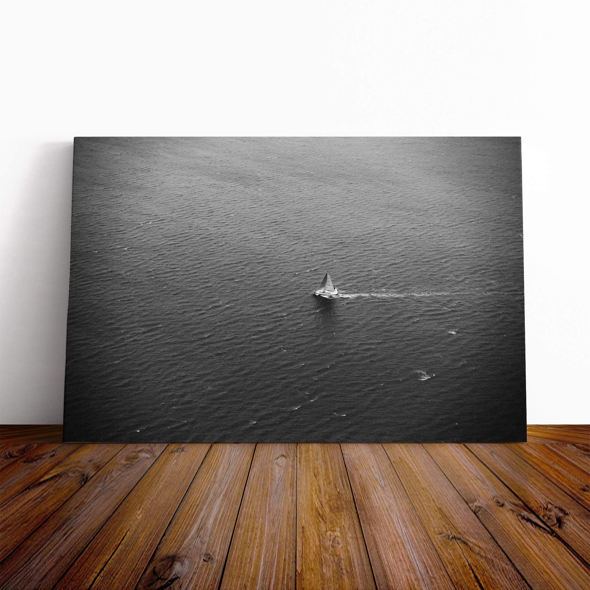 Sailboat Alone in The Sea Canvas Print | Gallery Wrapped 30mm Frame Wall Art | 30x20 inches | Ready to Hang | Modern Seascape Picture | Living Room Bedroom Lounge Office