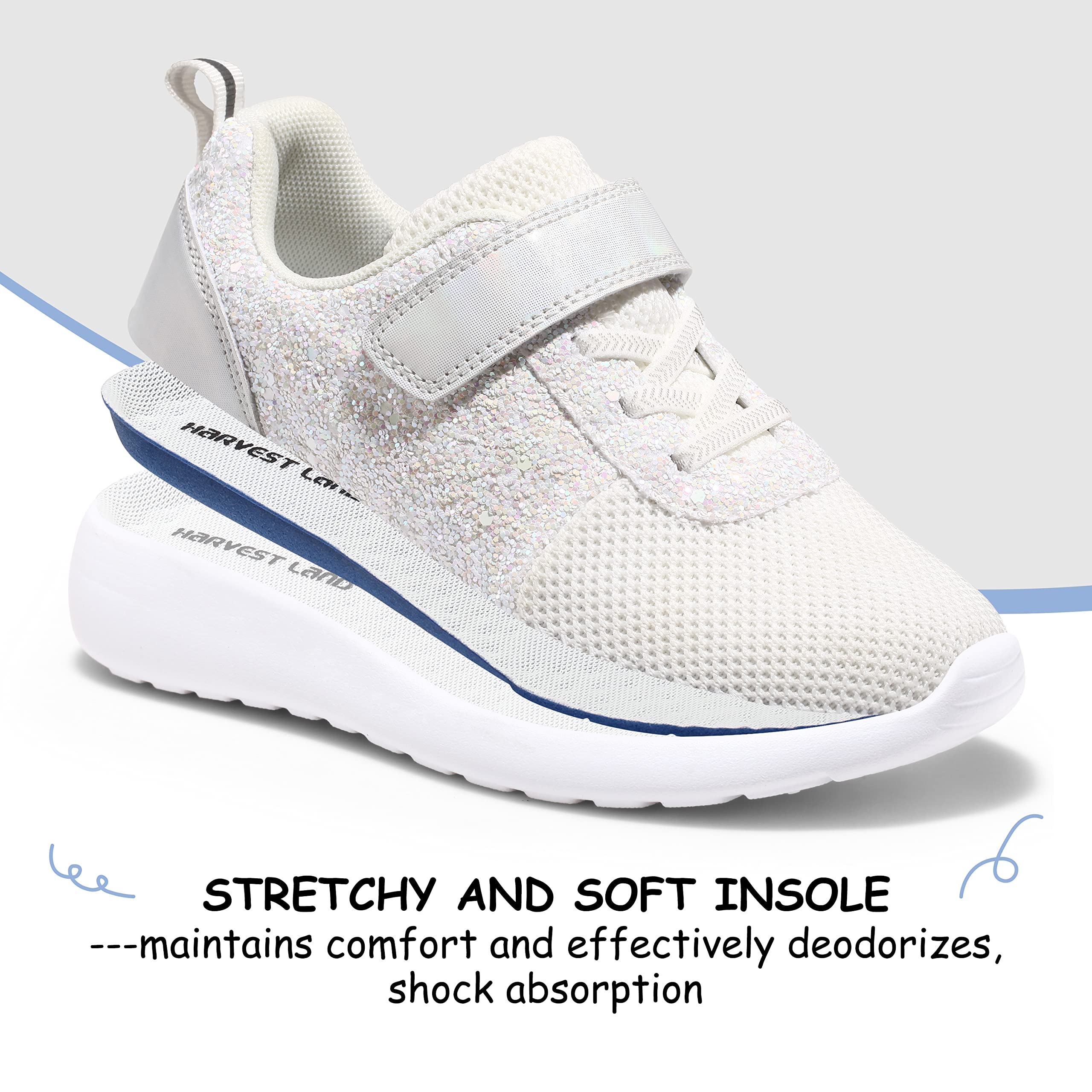 Harvest Land Girls Trainers Kids Athletic Shoes Toddlers Glitter Sneakers Breathable Tennis Running Sports Shoes — view 3