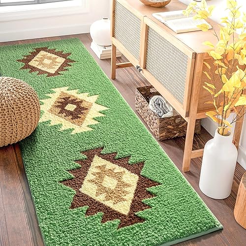 Miniatura 2 de DEXDE Alfombra de baño bohemia de 24 x 60 pulgadas de largo, para baño, dormitorio, pasillo, cocina, lujosa, suave, absorbente, grande, moderna,