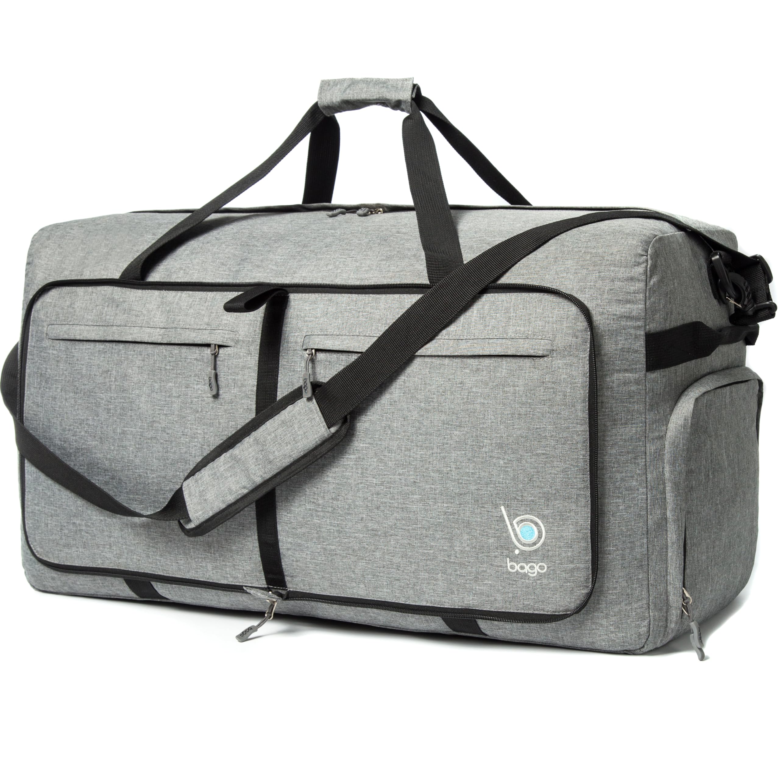 Large Foldable Duffel Bags for Traveling Women & Men - 100L Packable Duffle Bag for Travel with Shoe Compartment - Water Repellant, Heavy Duty, Lightweight Folding & Collapsible (SnowGray)