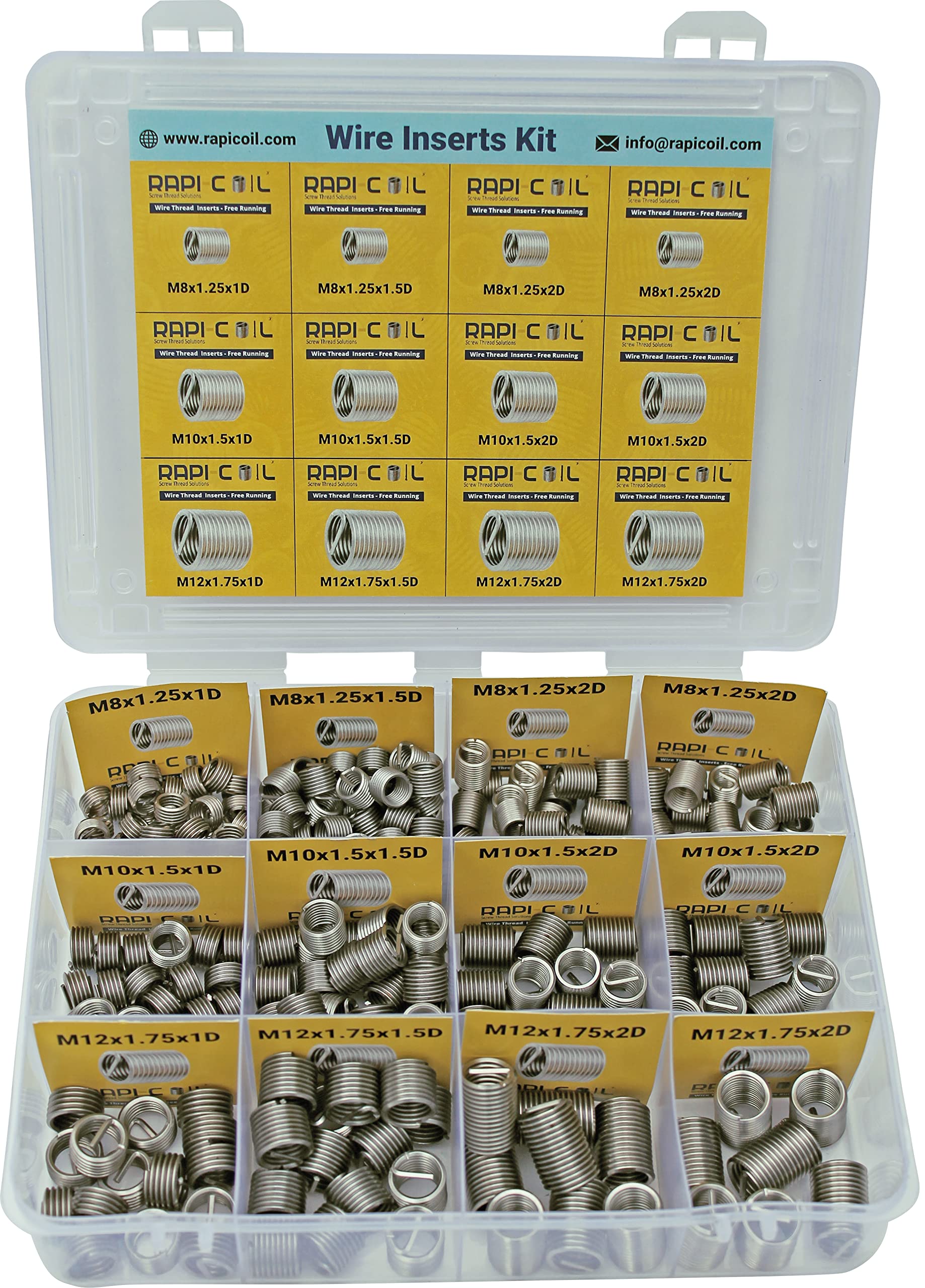 RAPI-COIL® 304 Stainless Steel Metric - Wire Thread Inserts Assorted Set (M8 + M10 + M12-270pcs)