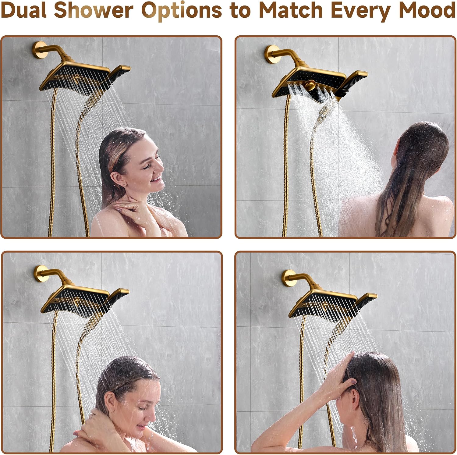  Dual Shower Head with Handheld, High Pressure Rainfall Shower Head Combo, 60-Inch Stainless Steel Hose, Brushed Gold thumbnail