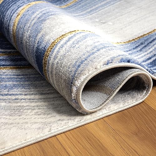 Miniatura 7 de Abani Luna LUN230A - Alfombra contemporánea con cinta gris dorada metálica (2 pies 2 pulgadas x 12 pies)