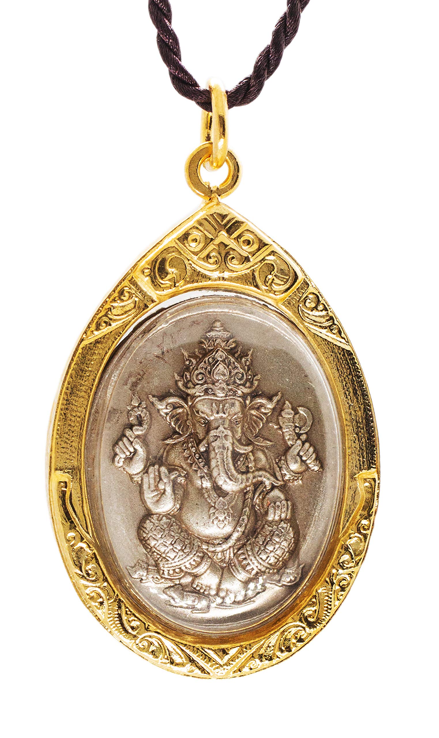 Artschatz Large - 2 inch Ganesh Ekadanta Ganapati - Om Symbol in Lotus Flower - Amulet Hindu Pendant