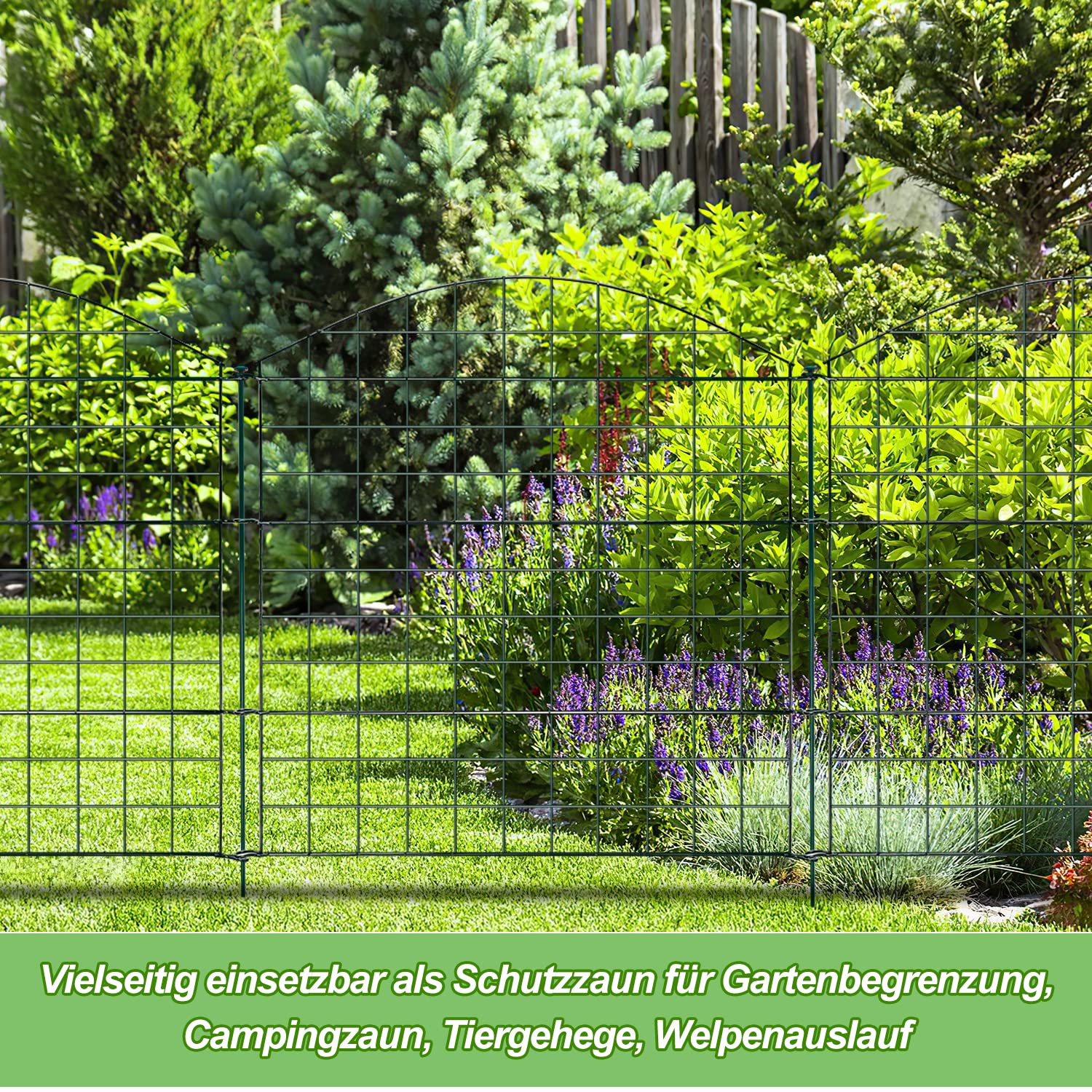 Fiqops 5 recinzioni per stagno, recinzione per laghetto, con 5 elementi di recinzione e 6 recinzioni da giardino, in metallo, aste di fissaggio, recinzioni per il giardino, recinzione per cani, arco