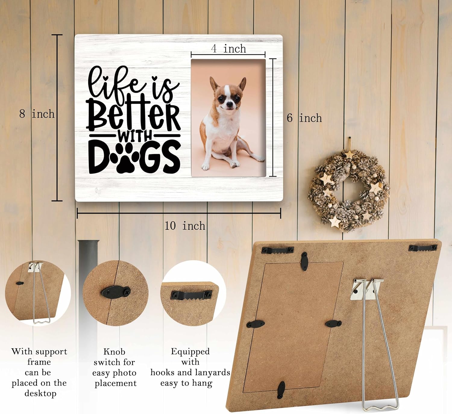 SRADMO Dog Picture Frame, Gift for Dog Mom Dad Lovers, Life Is Better With Dogs 10x8 Inch Wooden Tabletop Photo Frame - Image 6