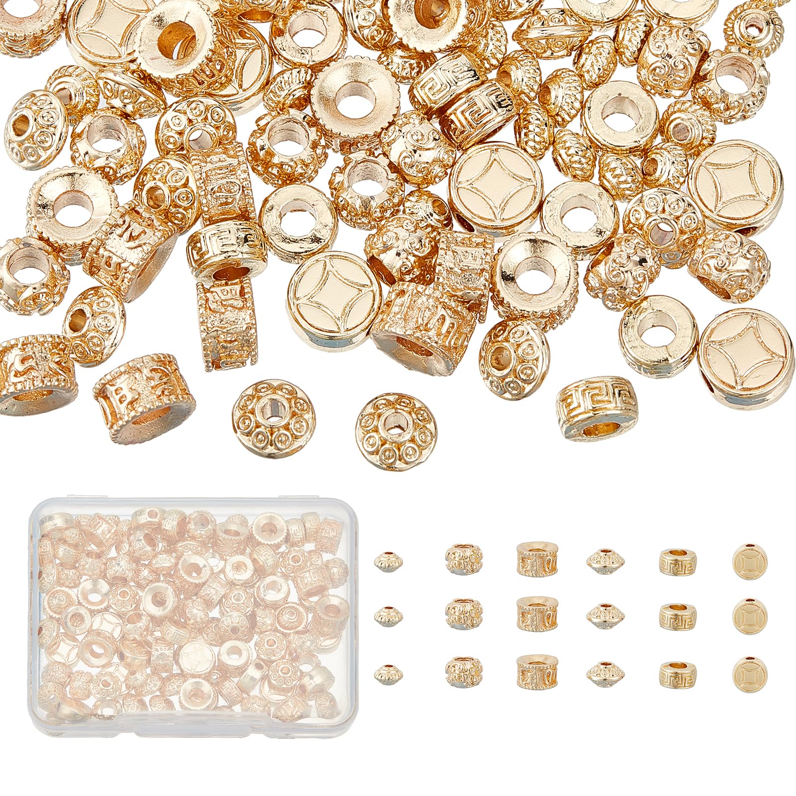 NICENEEDED 120 Pcs Golden Tibetan Spacer Beads, 14k Gold Plated Loose Beads