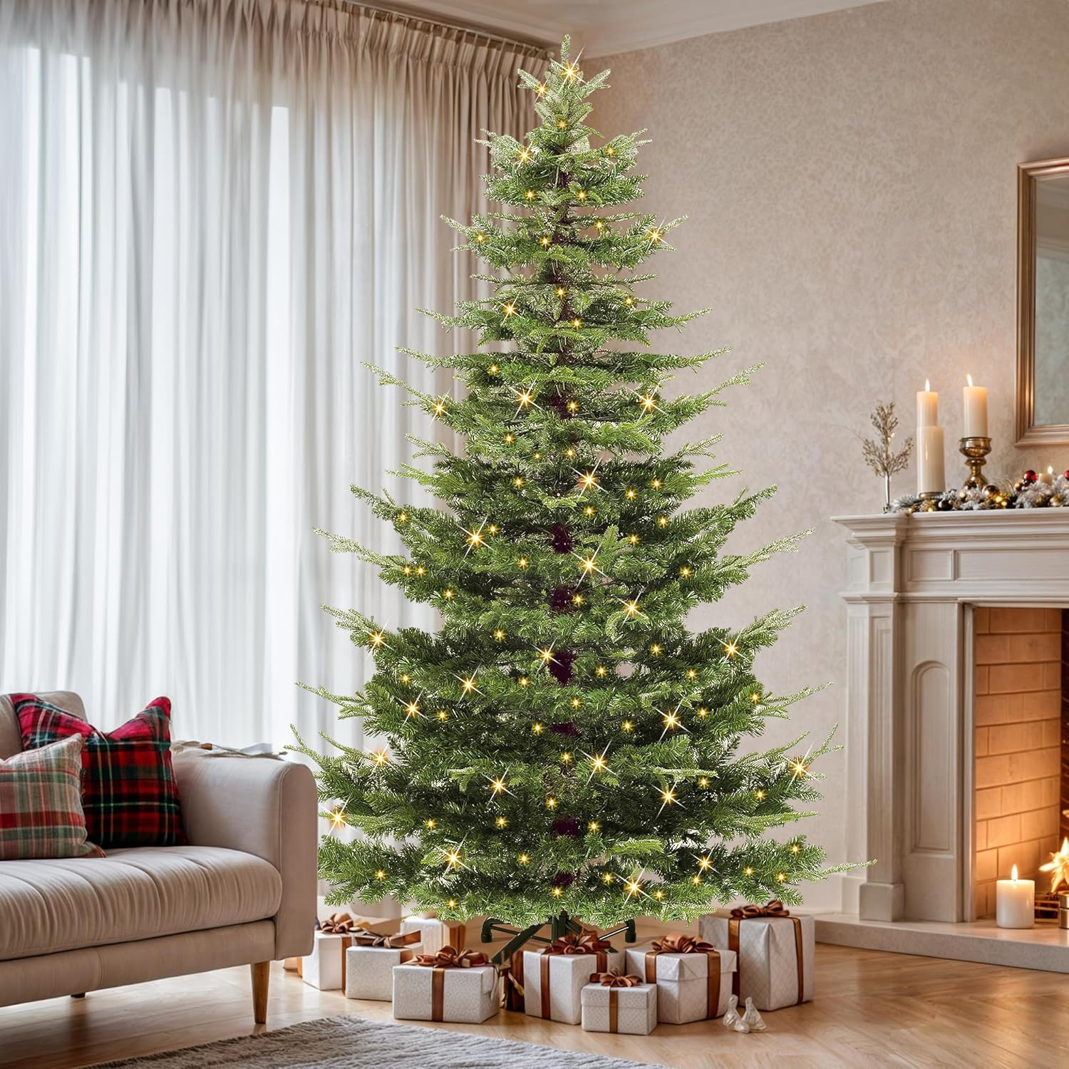 YITAHOME Pre-Lit Aspen Fir Artificial Christmas Tree 7.5ft with Remote, Layered Christmas Tree with Crystal Decorations, Noble Holiday Decor with 1319 PE & PVC Mixed Branch Tips, 700 Lights, Green