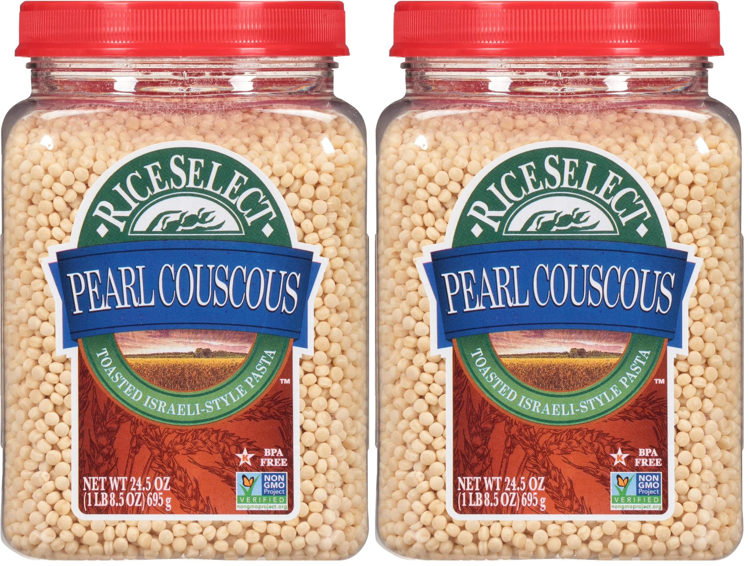 RiceSelect Pearl Couscous, Israeli-Style Wheat Couscous Pasta, Non-GMO, 24.5-Ounce Jar, (Pack of 2)