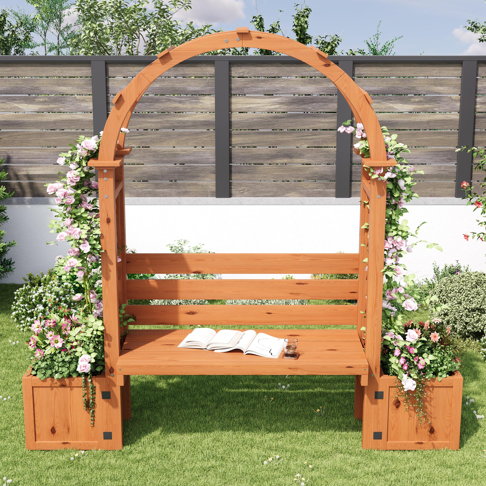 Blumenkasten mit Rankgitter, Pflanzkasten als Sichtschutz für Hof | Für Garten Balkon, Outdoor Pflanzkübel Pflanzgefäß aus Holz, Blumenkübel mit Spalier für Terrasse, 160x160x30,5 cm, Natur