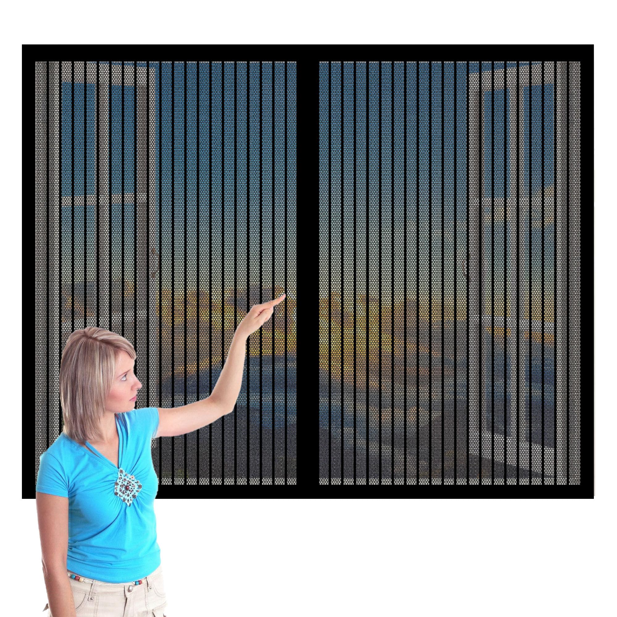 Moustiquaire pour fenêtres 267 x 223 cm noire aimantée pour grand balcon