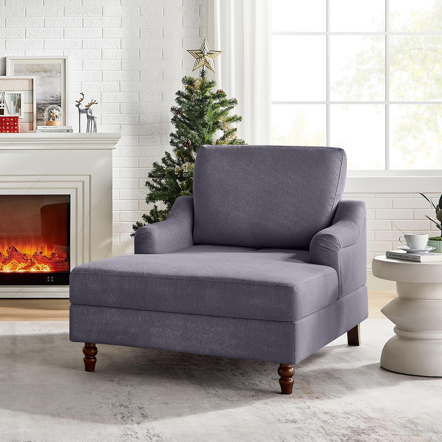 VANOMi Chaise Lounge Chair Indoor with Adjustable Backrest, Upholstered Sofa Bed with Thick Cushion and Armrests, Modern Leisure Recliner Chair for Living Room, Bedroom, Office, Grey