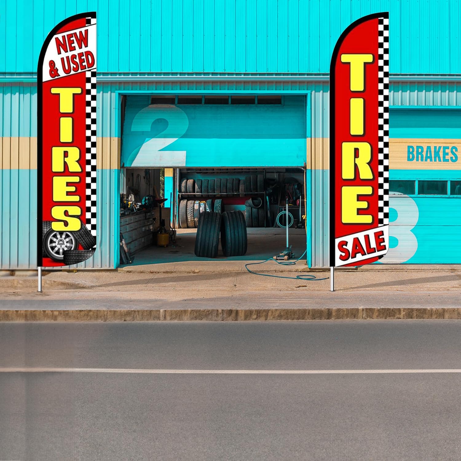 OnPoint Wares Tire Sale King Flags – 2 Pack | 3 ft x 11.5 ft Large Outdoor Advertising Flags for Tire Shops | Highly Visible Weatherproof Polyester Business Banners | (Hardware Not Included)