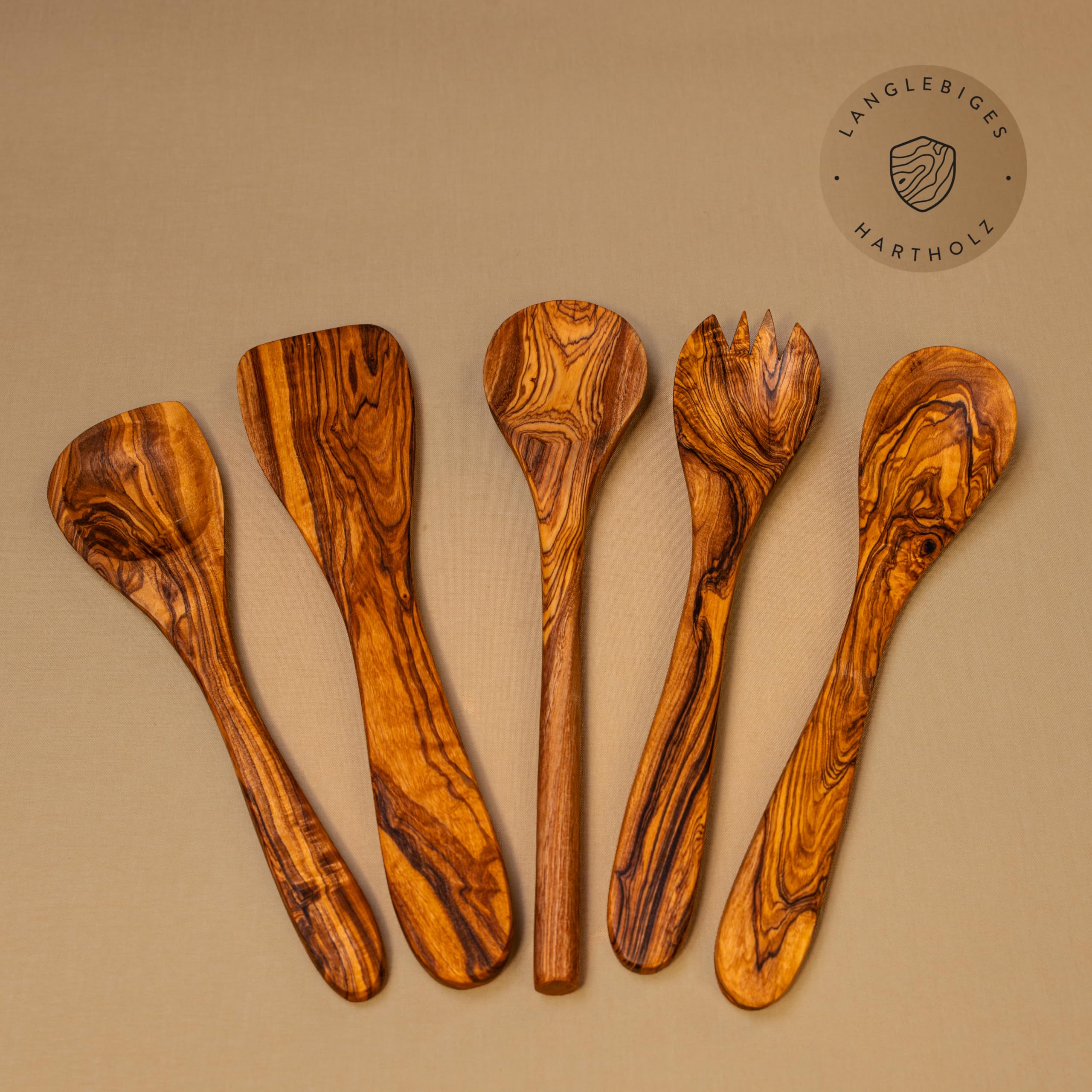 Tagtight Set di 10 da cucina con supporto, cucchiaio da cucina, spatola, mestolo per pasta, mestolo in legno d'ulivo, mestolo e spatola per cucinare, cucchiaio da servizio, set di utensili da