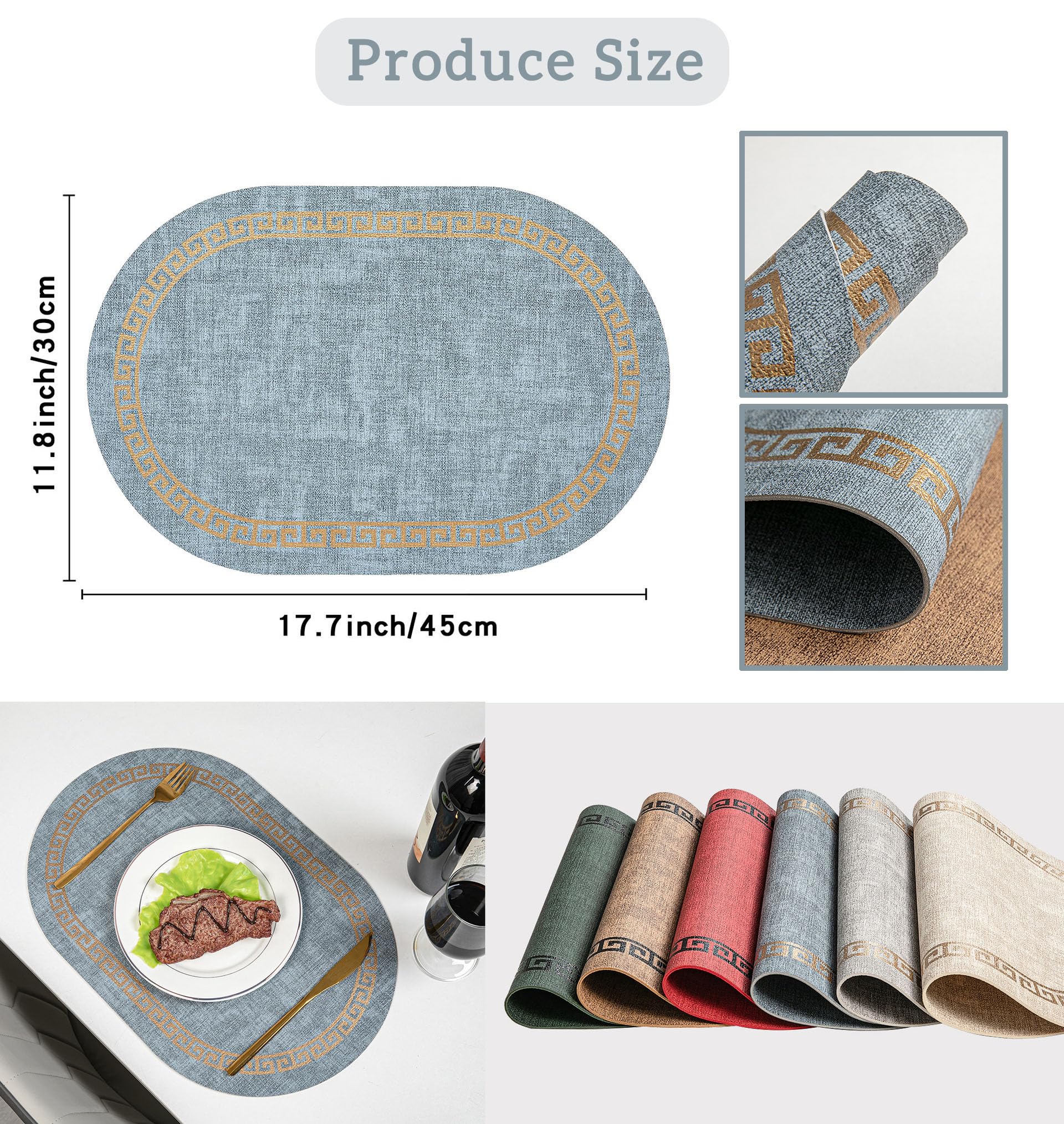 Juego de 6 manteles individuales de cuero y posavasos resistentes al calor, impermeables, a prueba de aceite, lavables para mesa de comedor, decoración de fiestas, cocina, restaurante (estampados)