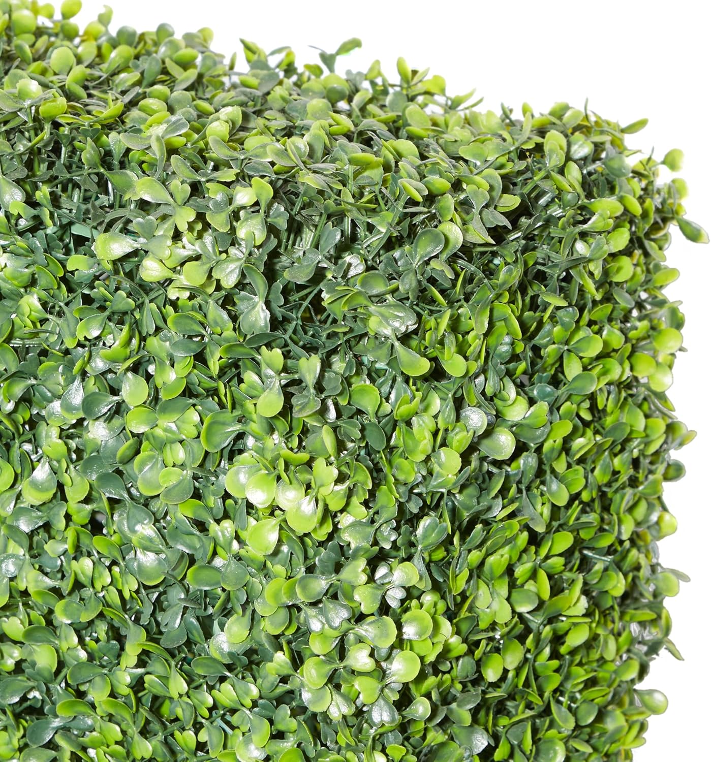 Green Plastic Boxwood Hedge Topiary with Black Planter Box