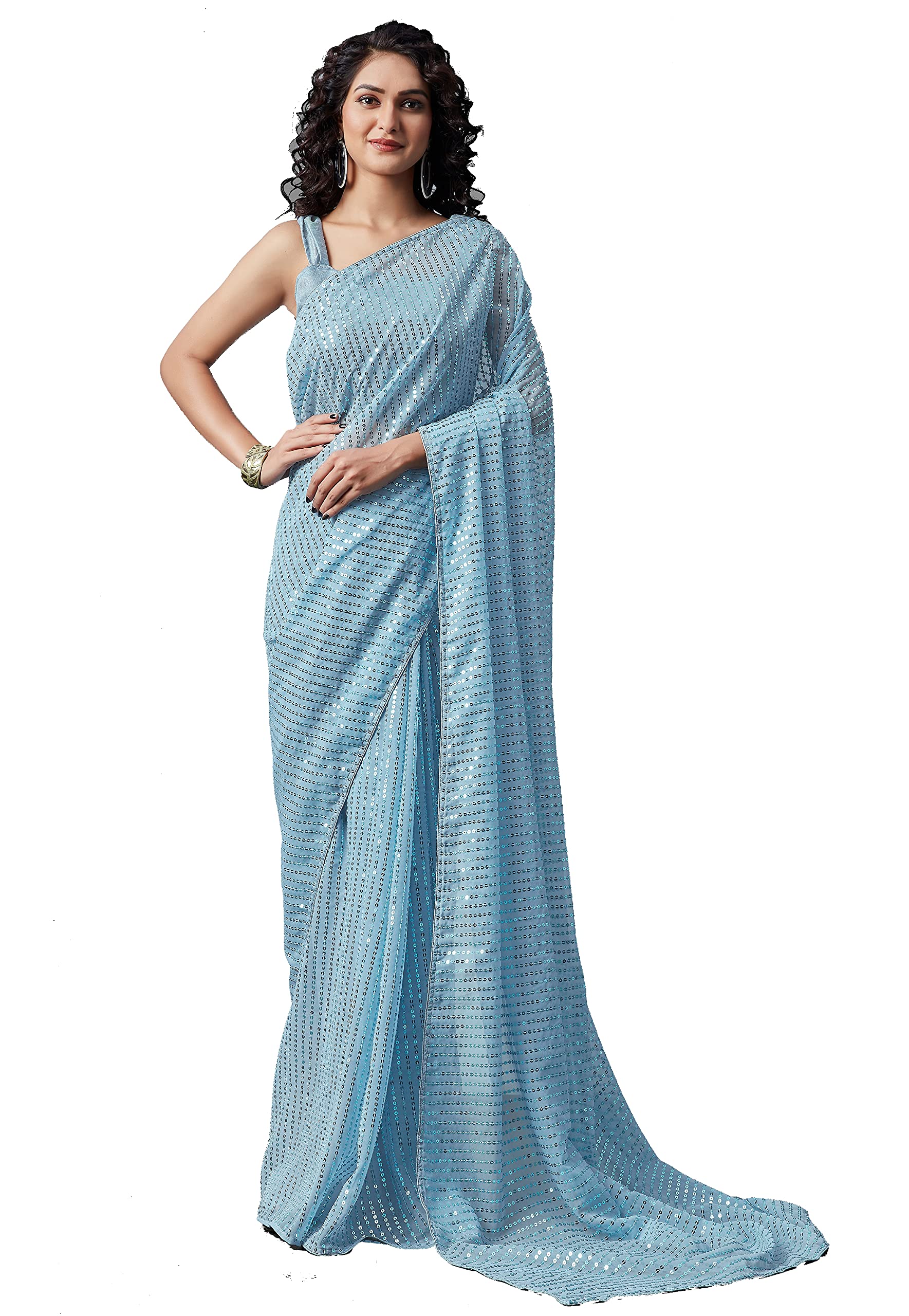 Elina fashion Sarees For Women Indian Bollywood Faux Georgette Sari || Sequence Embroidered Saree & Unstitched Blouse