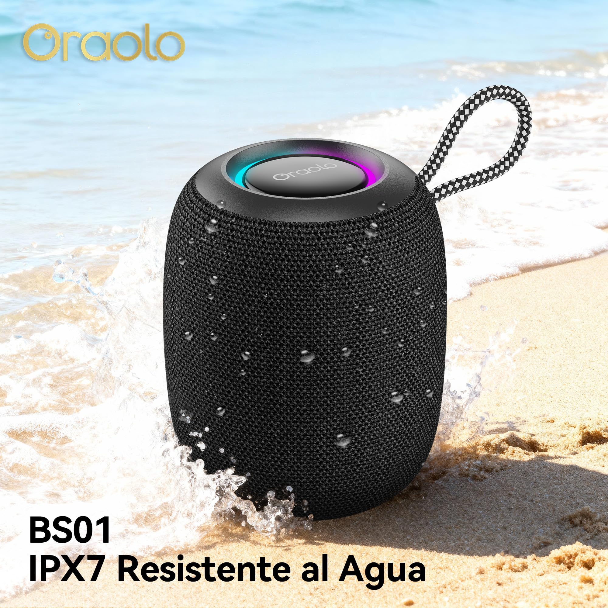 oraolo Altavoz Bluetooth Pequeño, Altavoz Portatil Bluetooth 5.4 | Mini Altavoces Ducha, 30H Reproducción, IPX7 Resistencia al Agua, TWS, Adecuado para Exteriores/Fiestas/Viajes